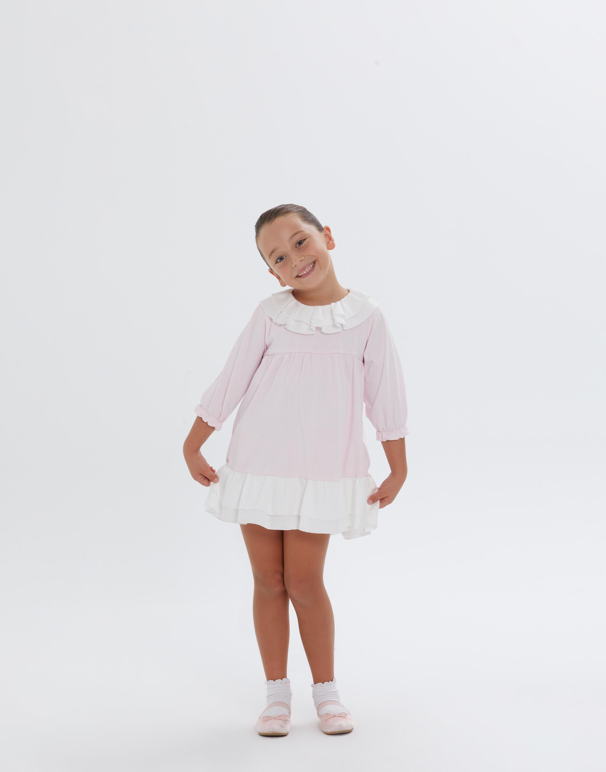 Yakası Ve Etek Ucu Beyaz Fırfır Detaylı Kısa Pembe Elbise - junior, designer dresses, bachelorette, party dresses and graduation dresses.