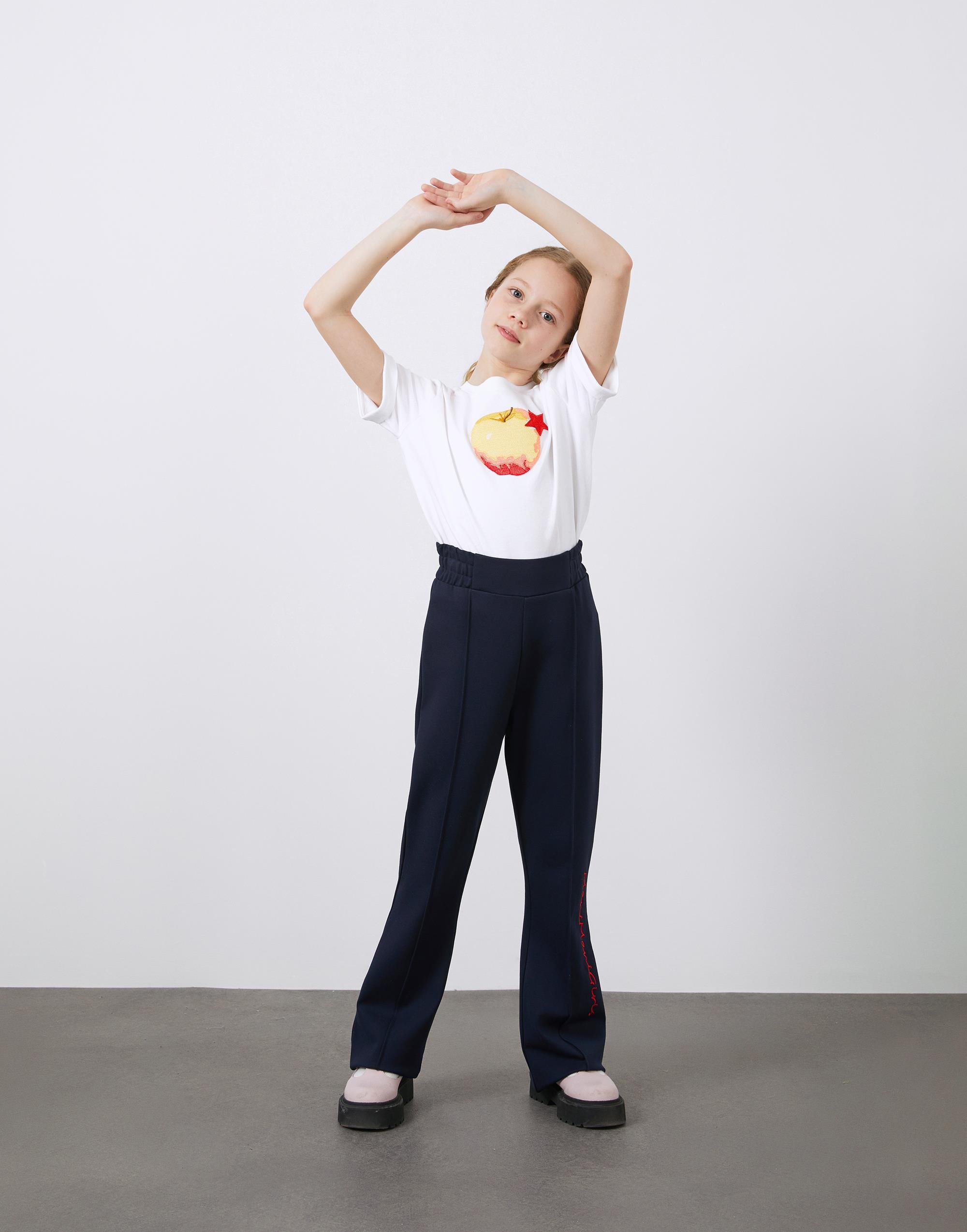 Yan Paça Nakış Detaylı Lacivert Flare Pantolon - junior, designer dresses, bachelorette, party dresses and graduation dresses.