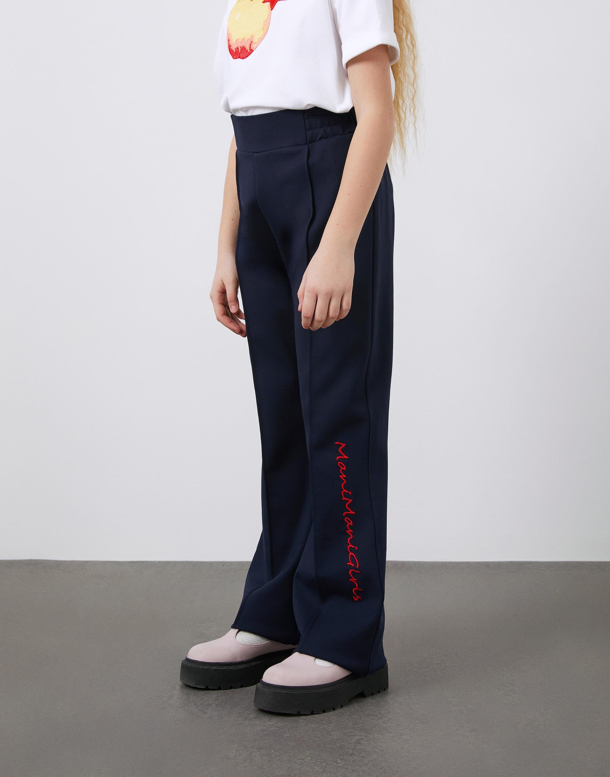 Yan Paça Nakış Detaylı Lacivert Flare Pantolon - junior, designer dresses, bachelorette, party dresses and graduation dresses.