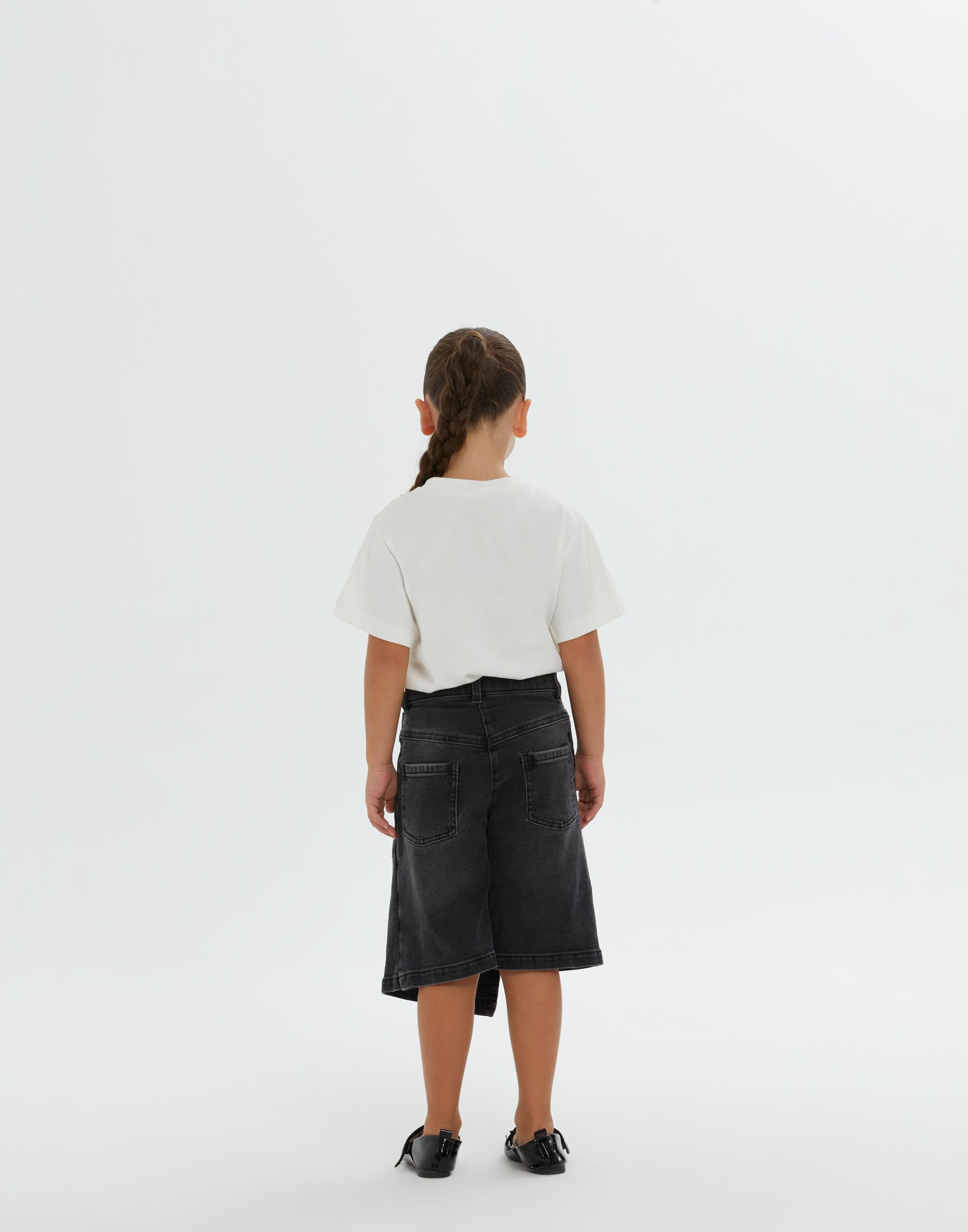 Yanları Cepli Ön Beden Asimetrik Siyah Kız Çocuk Denim Şort - junior, designer dresses, bachelorette, party dresses and graduation dresses.