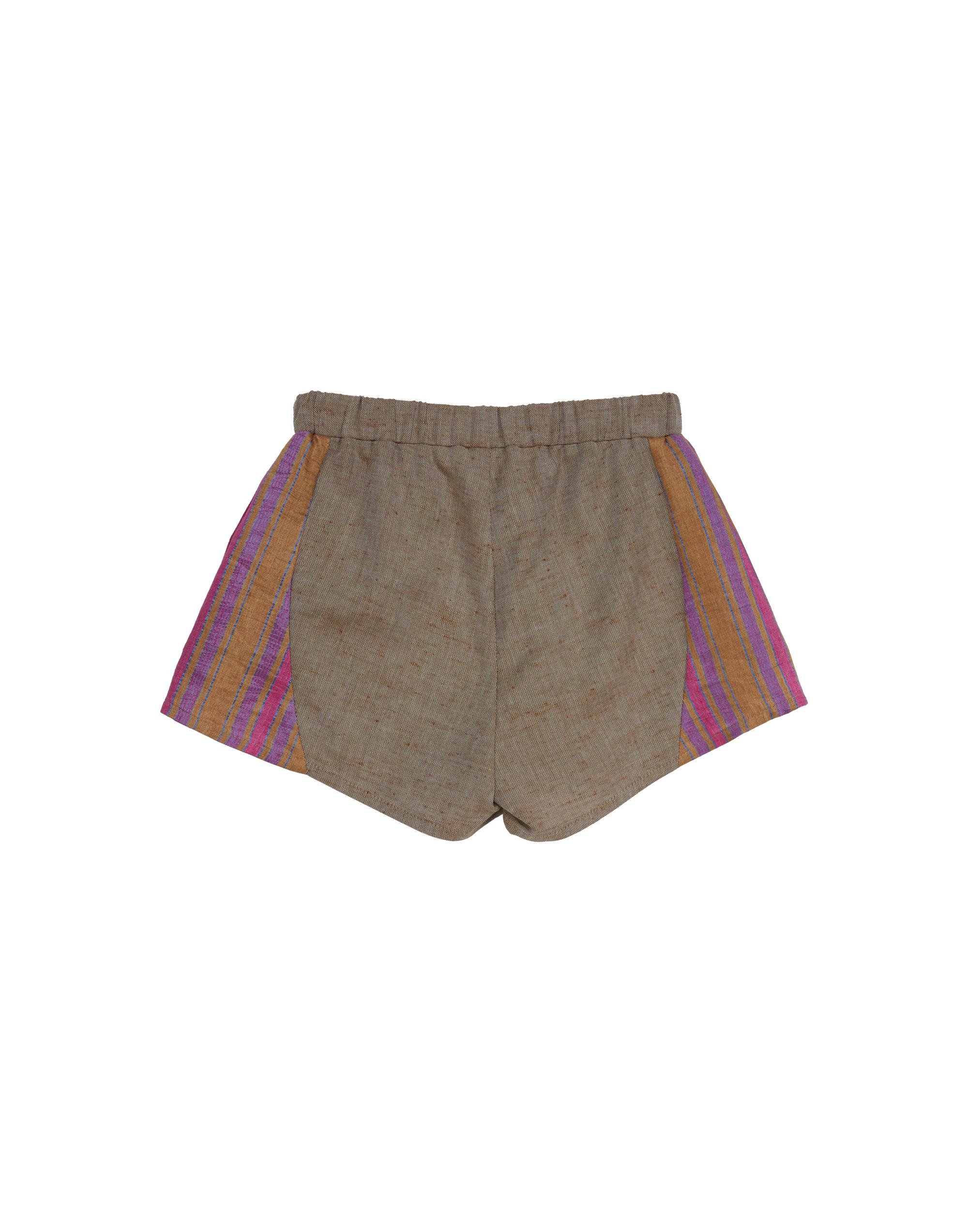 Yanları Desenli Garni Kumaşlı Kahverengi Şort - junior, designer dresses, bachelorette, party dresses and graduation dresses.