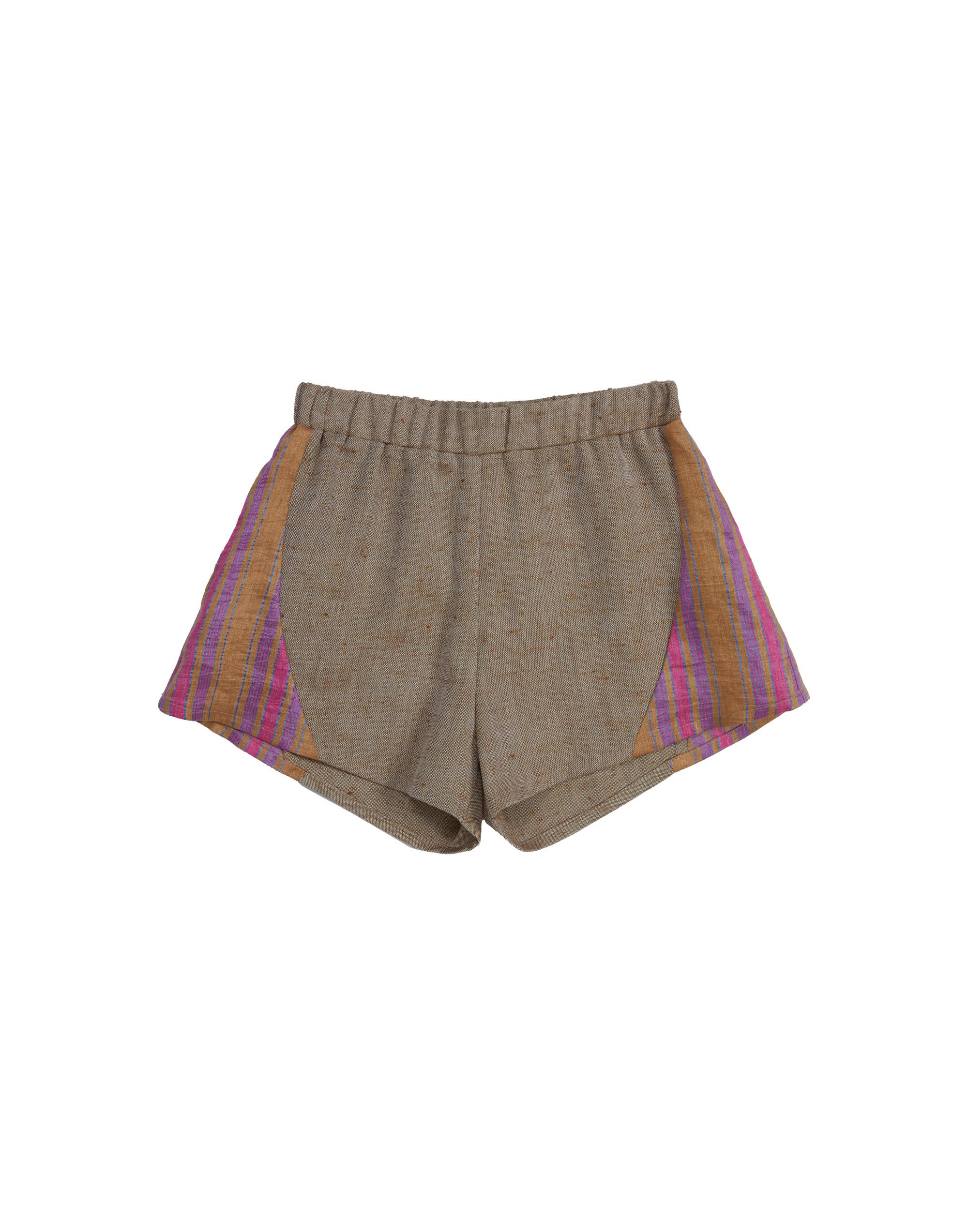 Yanları Desenli Garni Kumaşlı Kahverengi Şort - junior, designer dresses, bachelorette, party dresses and graduation dresses.