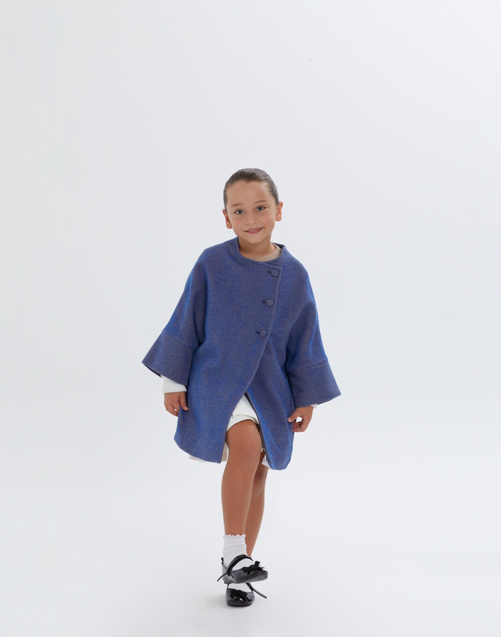 Yarasa Kollu Gizli Cepli Astarlı Uzun Mavi Kız Çocuk Ceket - junior, designer dresses, bachelorette, party dresses and graduation dresses.