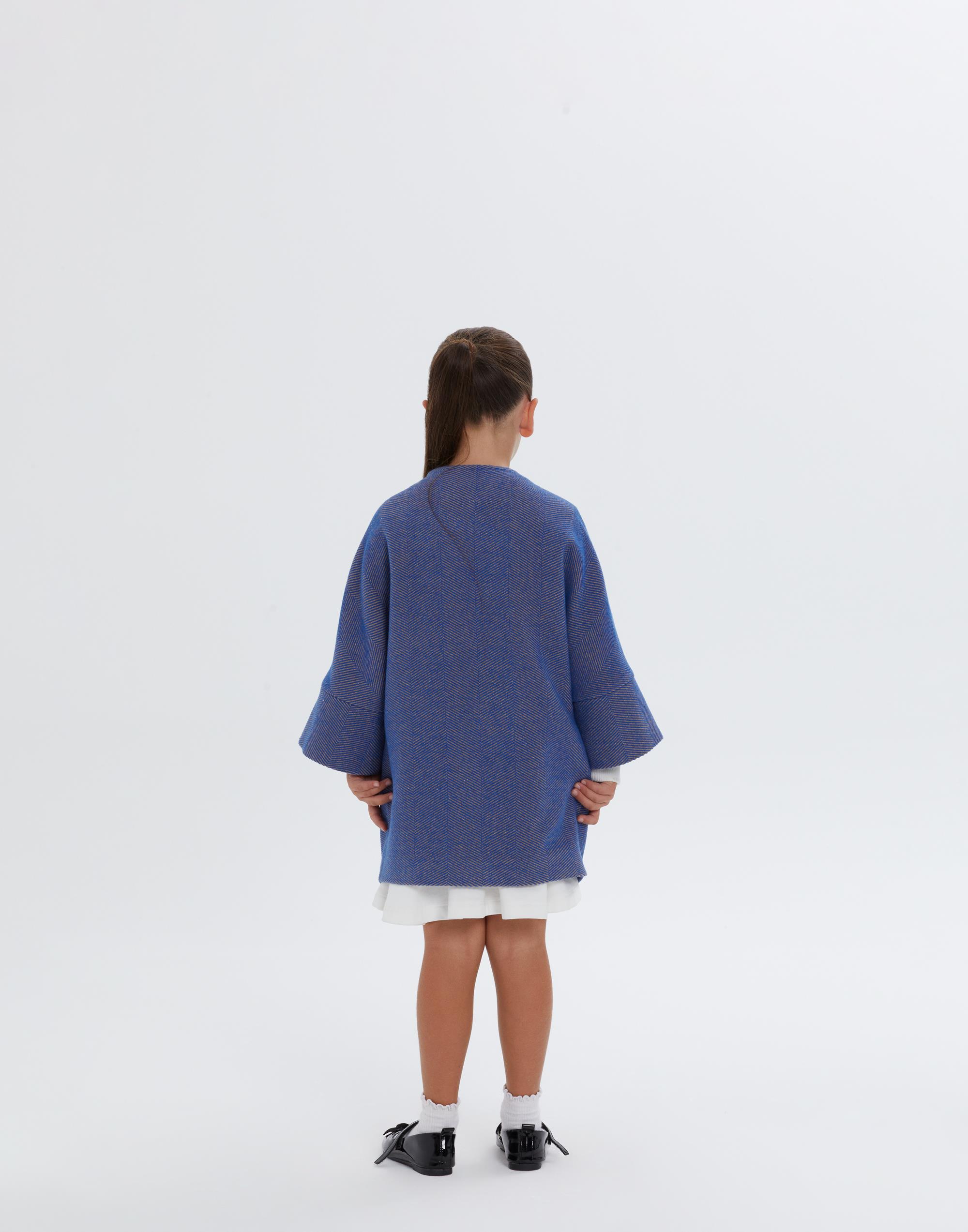 Yarasa Kollu Gizli Cepli Astarlı Uzun Mavi Kız Çocuk Ceket - junior, designer dresses, bachelorette, party dresses and graduation dresses.