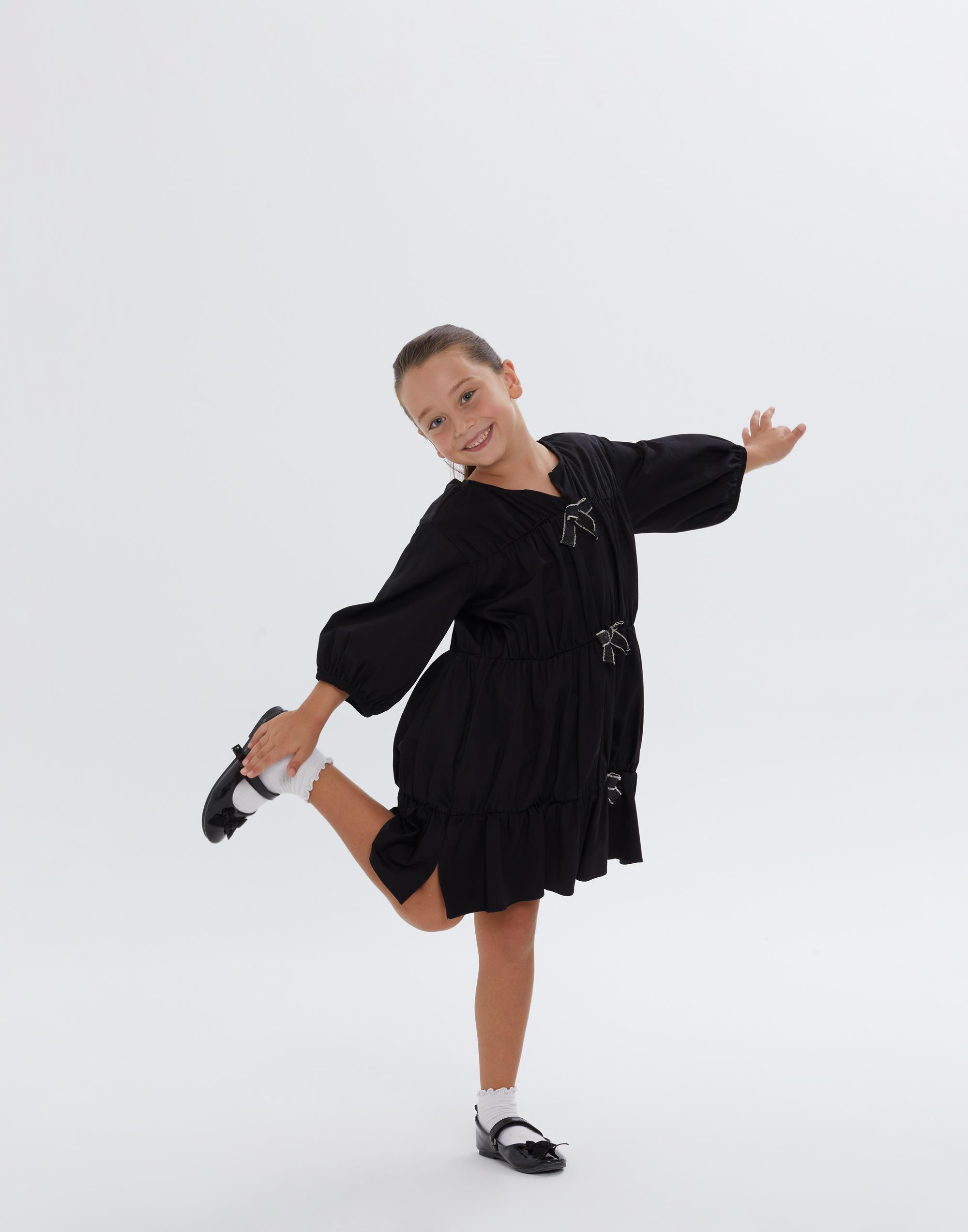 Yarım Kol fiyonk Detaylı Kısa Siyah Kız Çocuk Elbise - junior, designer dresses, bachelorette, party dresses and graduation dresses.