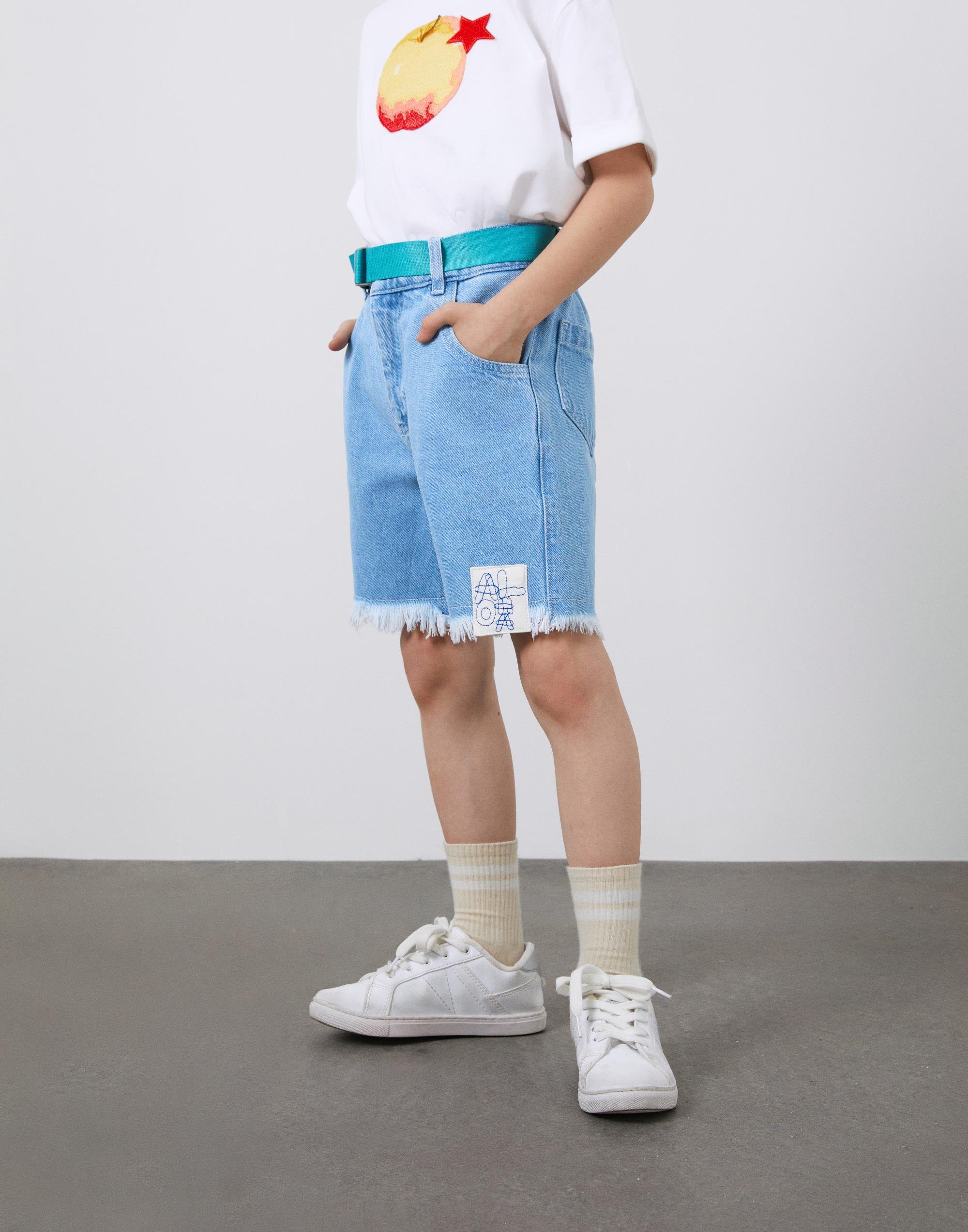 Yeşil Kemerli Mavi Erkek Çocuk Şort - junior, designer dresses, bachelorette, party dresses and graduation dresses.