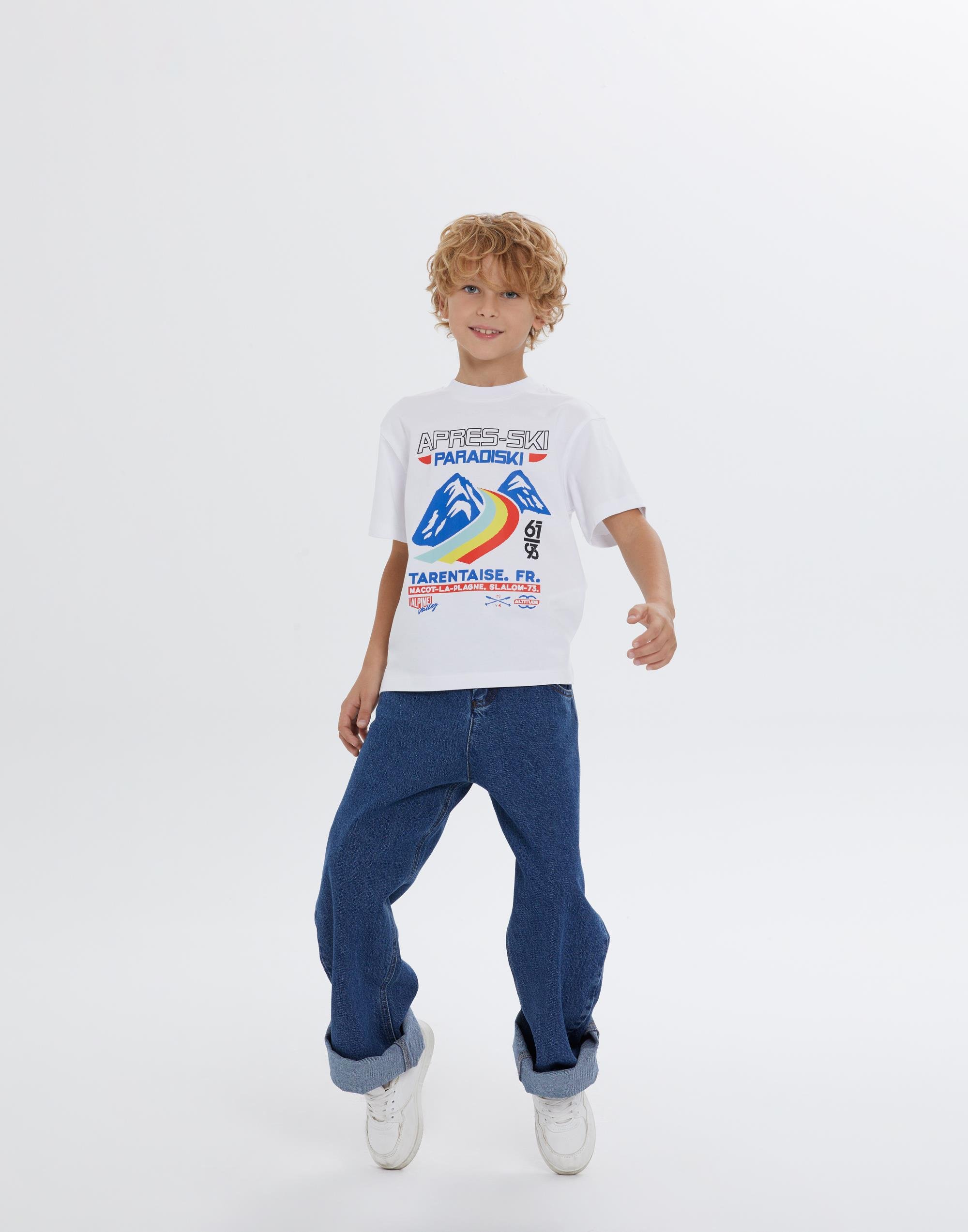 Yuvarlak Triko Yakalı Baskılı Beyaz Erkek Çocuk Tshirt - junior, designer dresses, bachelorette, party dresses and graduation dresses.