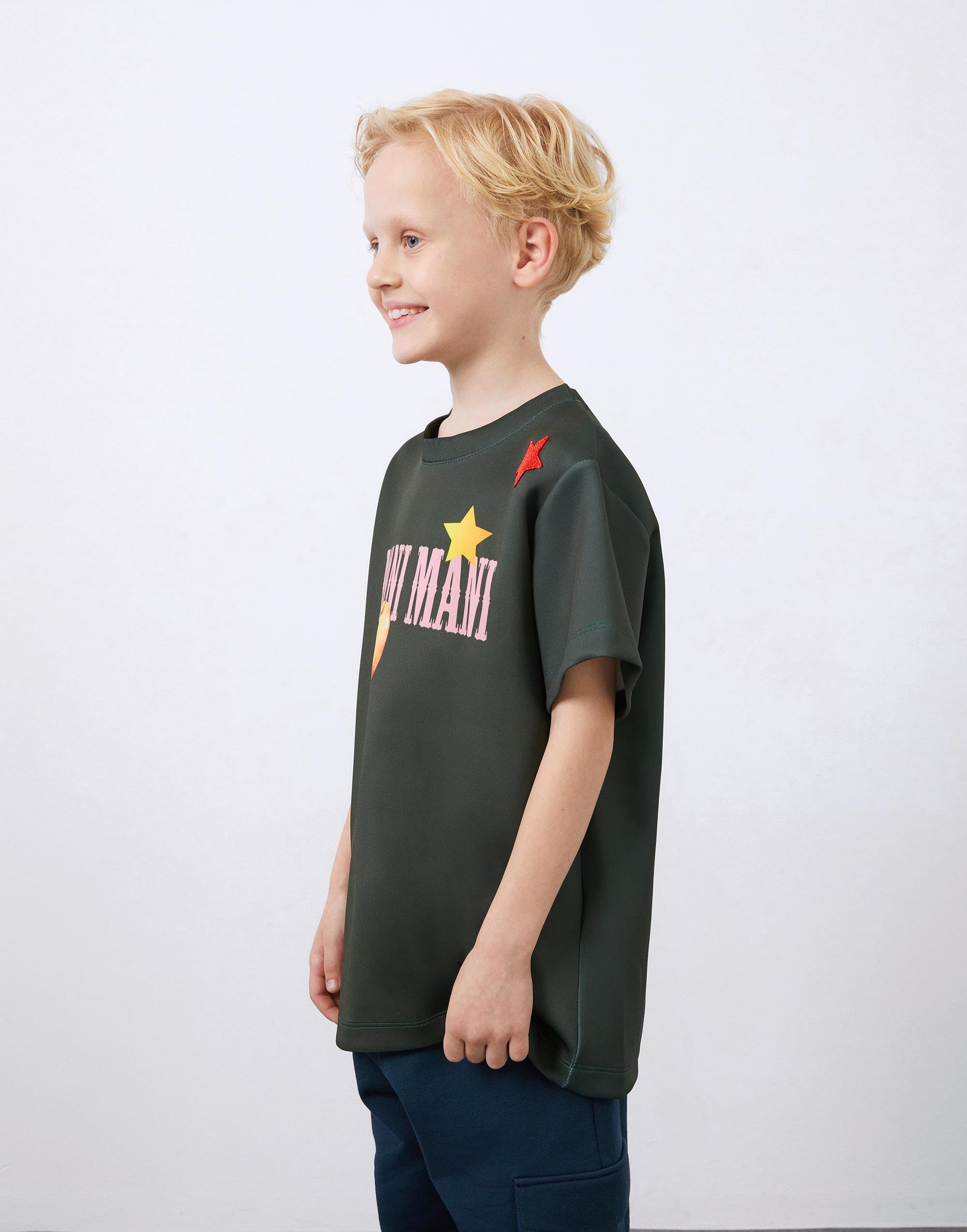 Yuvarlak Yaka Baskı ve Aplike Detaylı Erkek Çocuk Tişört - junior, designer dresses, bachelorette, party dresses and graduation dresses.