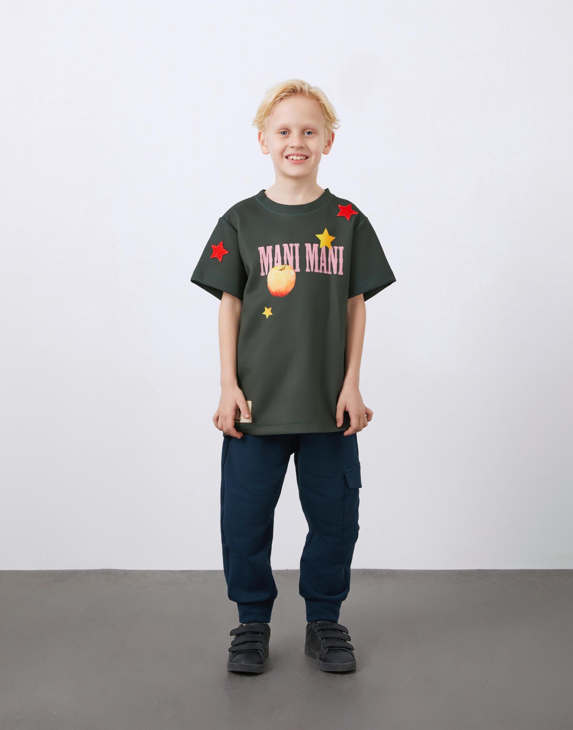 Yuvarlak Yaka Baskı ve Aplike Detaylı Erkek Çocuk Tişört - junior, designer dresses, bachelorette, party dresses and graduation dresses.