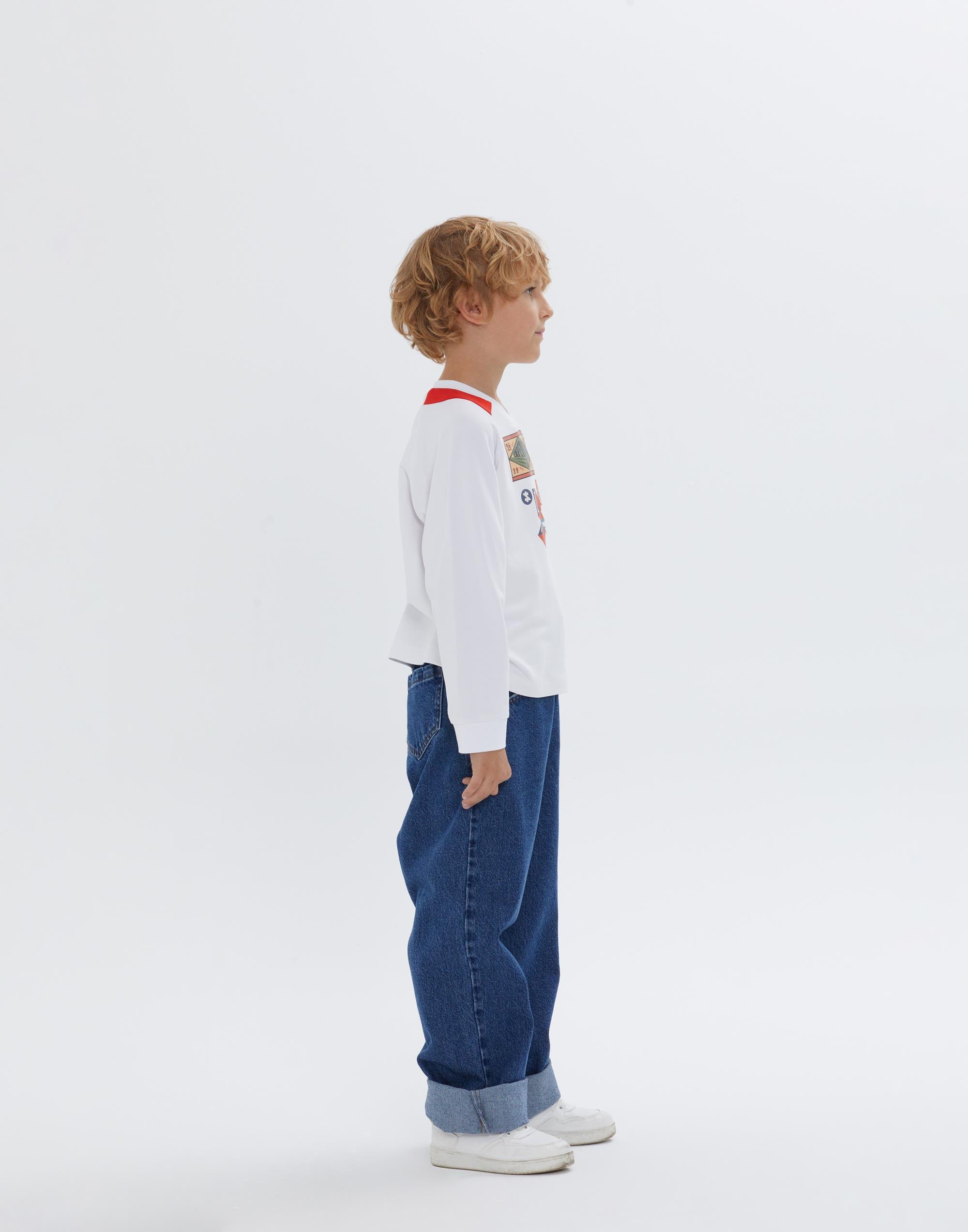 Yuvarlak Yaka Baskılı Uzun Kollu Ekru Erkek Çocuk Tshirt - junior, designer dresses, bachelorette, party dresses and graduation dresses.