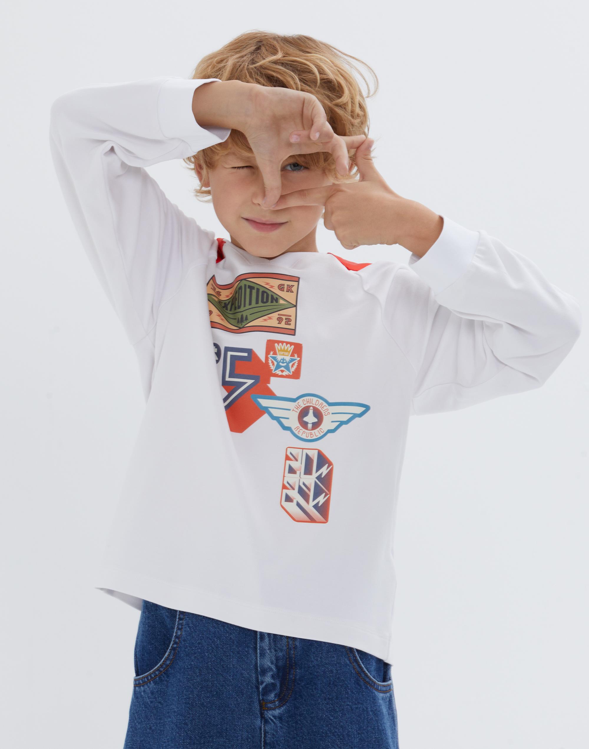 Yuvarlak Yaka Baskılı Uzun Kollu Ekru Erkek Çocuk Tshirt - junior, designer dresses, bachelorette, party dresses and graduation dresses.