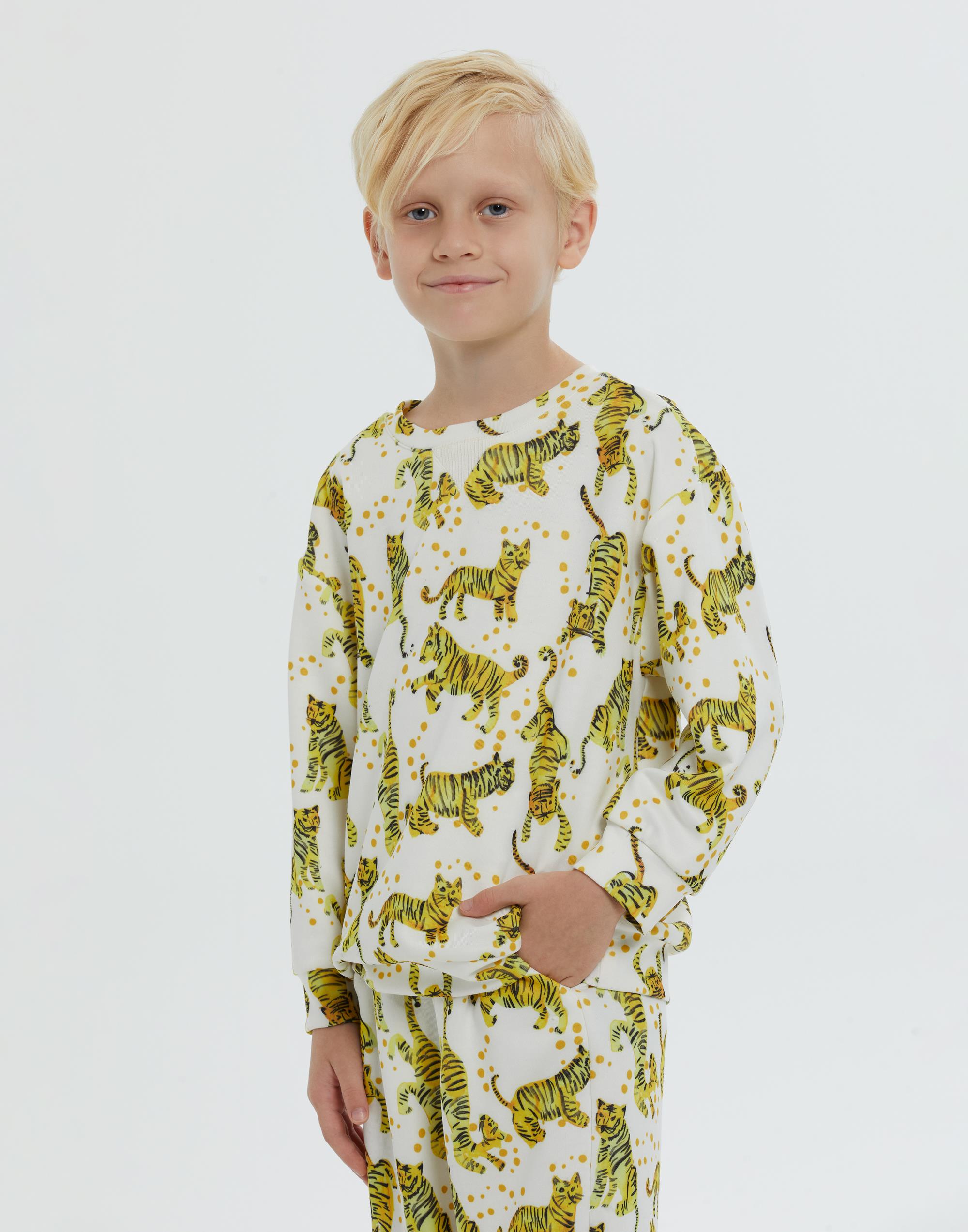 Yuvarlak Yaka Kaplan Ve Puantiye Desenli Erkek Çocuk Sweatshırt - junior, designer dresses, bachelorette, party dresses and graduation dresses.