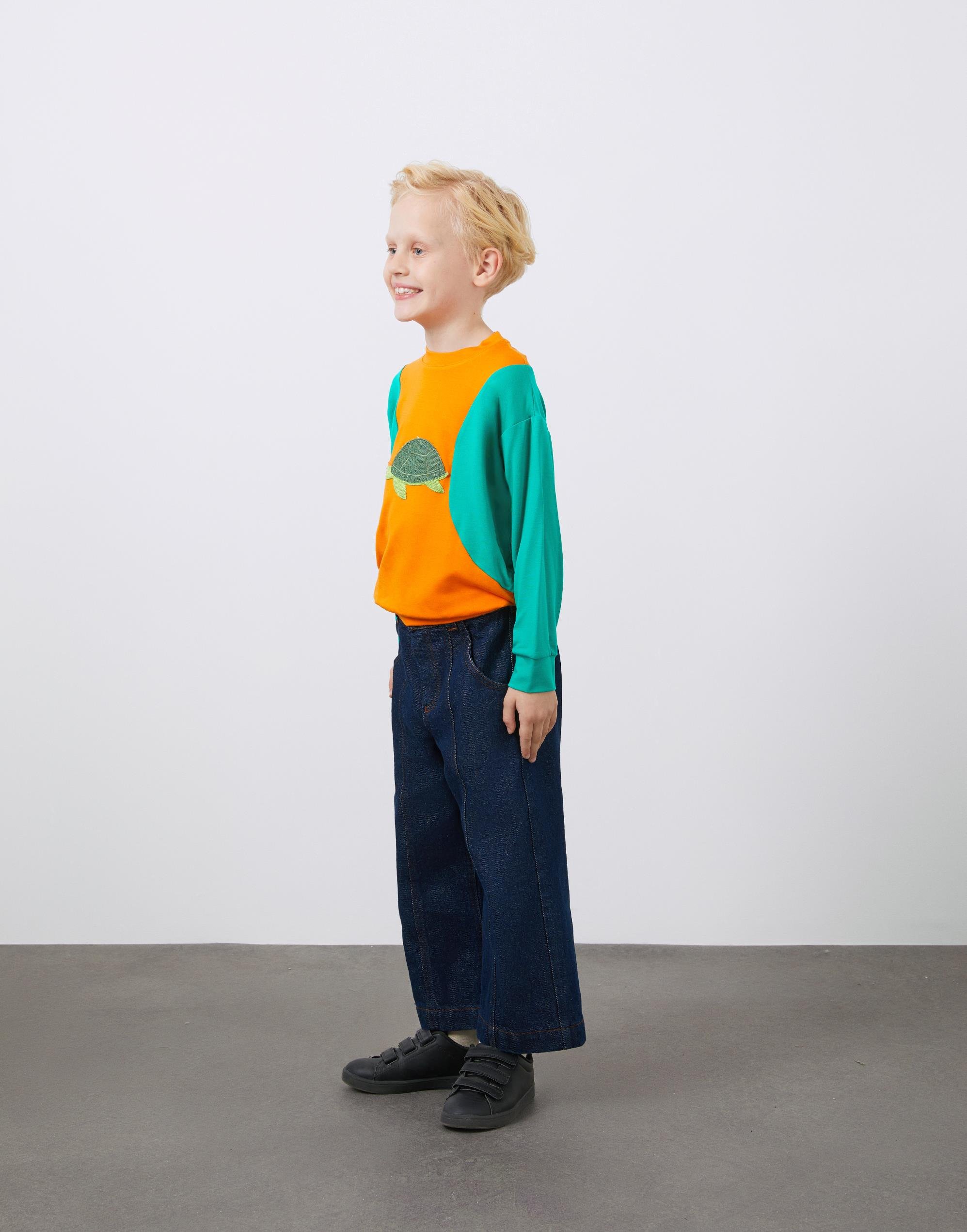 Round Neck Turtle Applique Detailed Boy's Sweatshirt - junior, designer dresses, bachelorette, party dresses and graduation dresses.