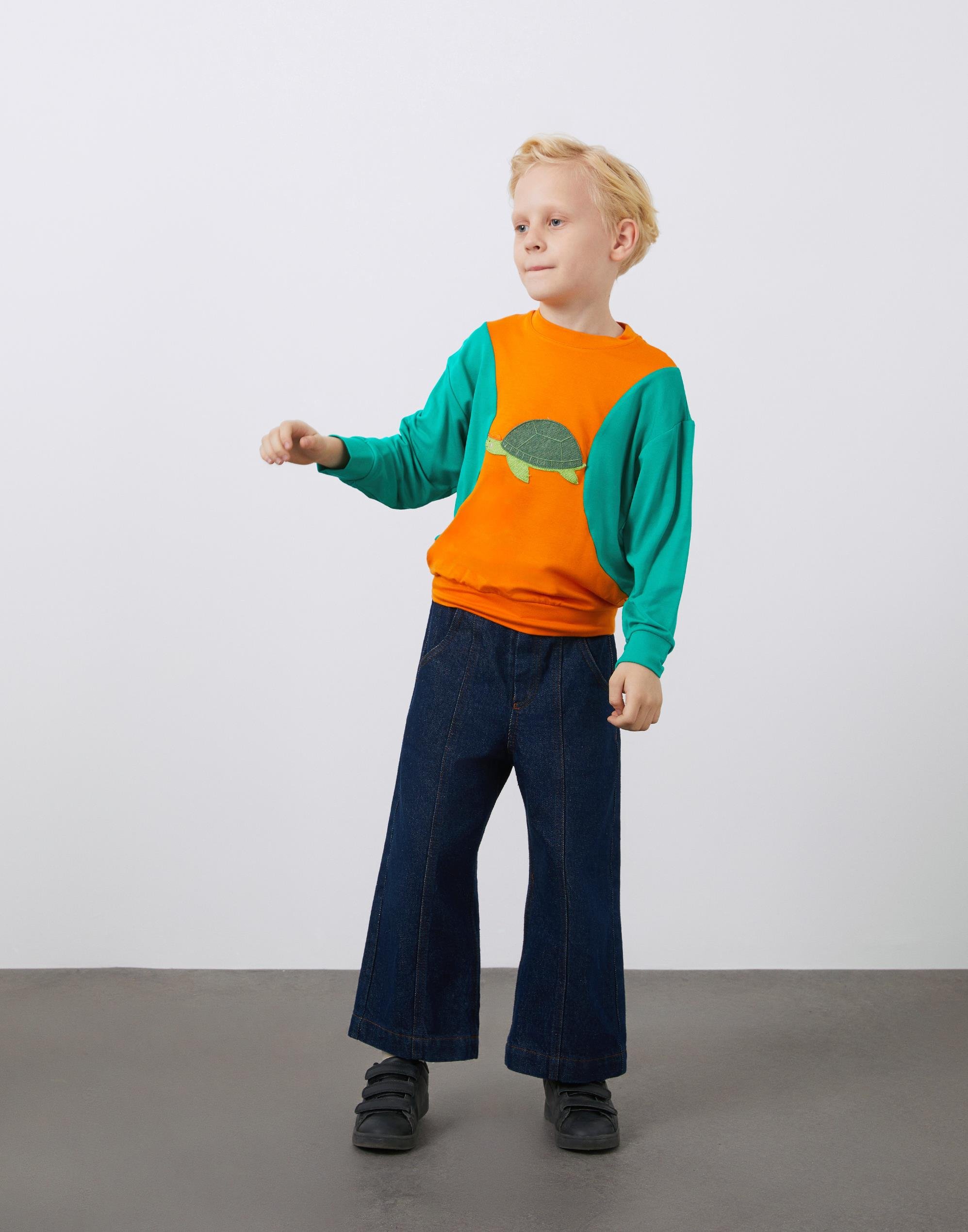 Round Neck Turtle Applique Detailed Boy's Sweatshirt - junior, designer dresses, bachelorette, party dresses and graduation dresses.