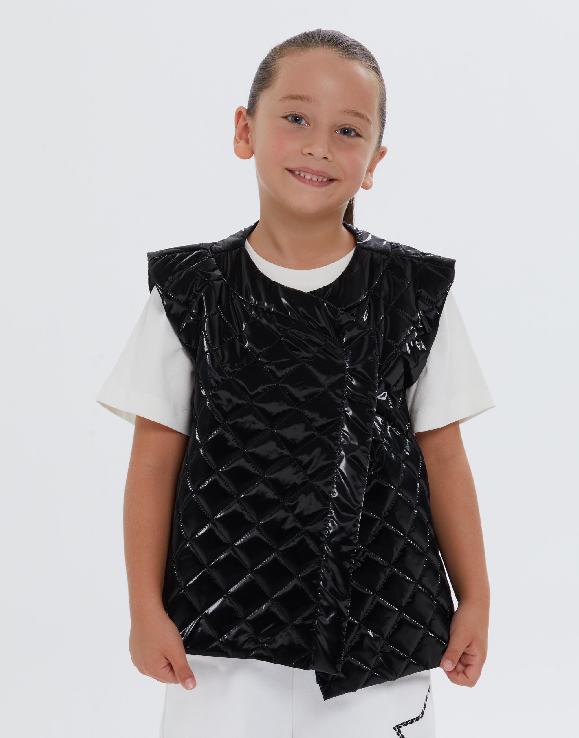 Yuvarlak Yaka Kolsuz Kapitone İşlemeli Astarlı Siyah Kız Çocuk Yelek - junior, designer dresses, bachelorette, party dresses and graduation dresses.