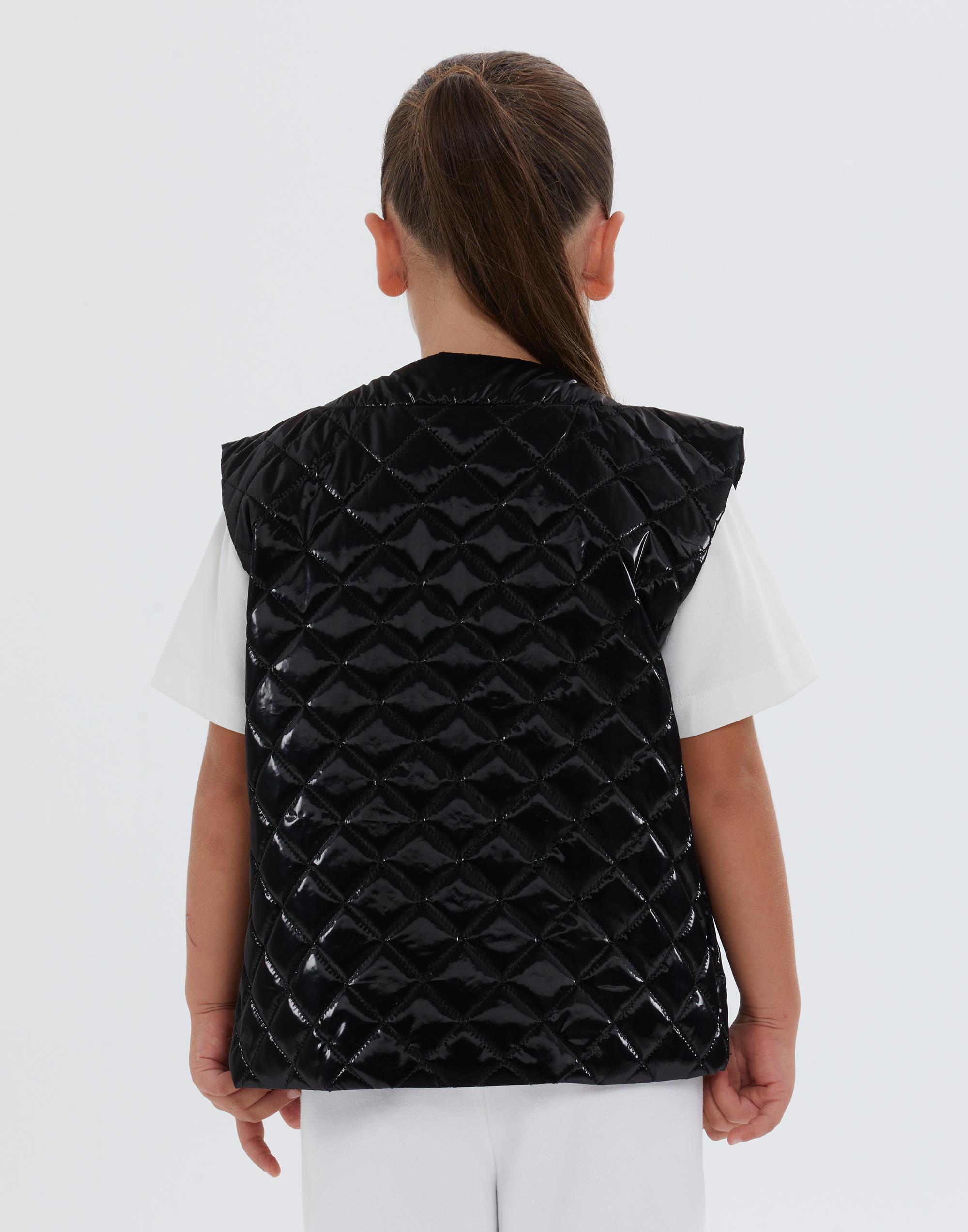 Yuvarlak Yaka Kolsuz Kapitone İşlemeli Astarlı Siyah Kız Çocuk Yelek - junior, designer dresses, bachelorette, party dresses and graduation dresses.