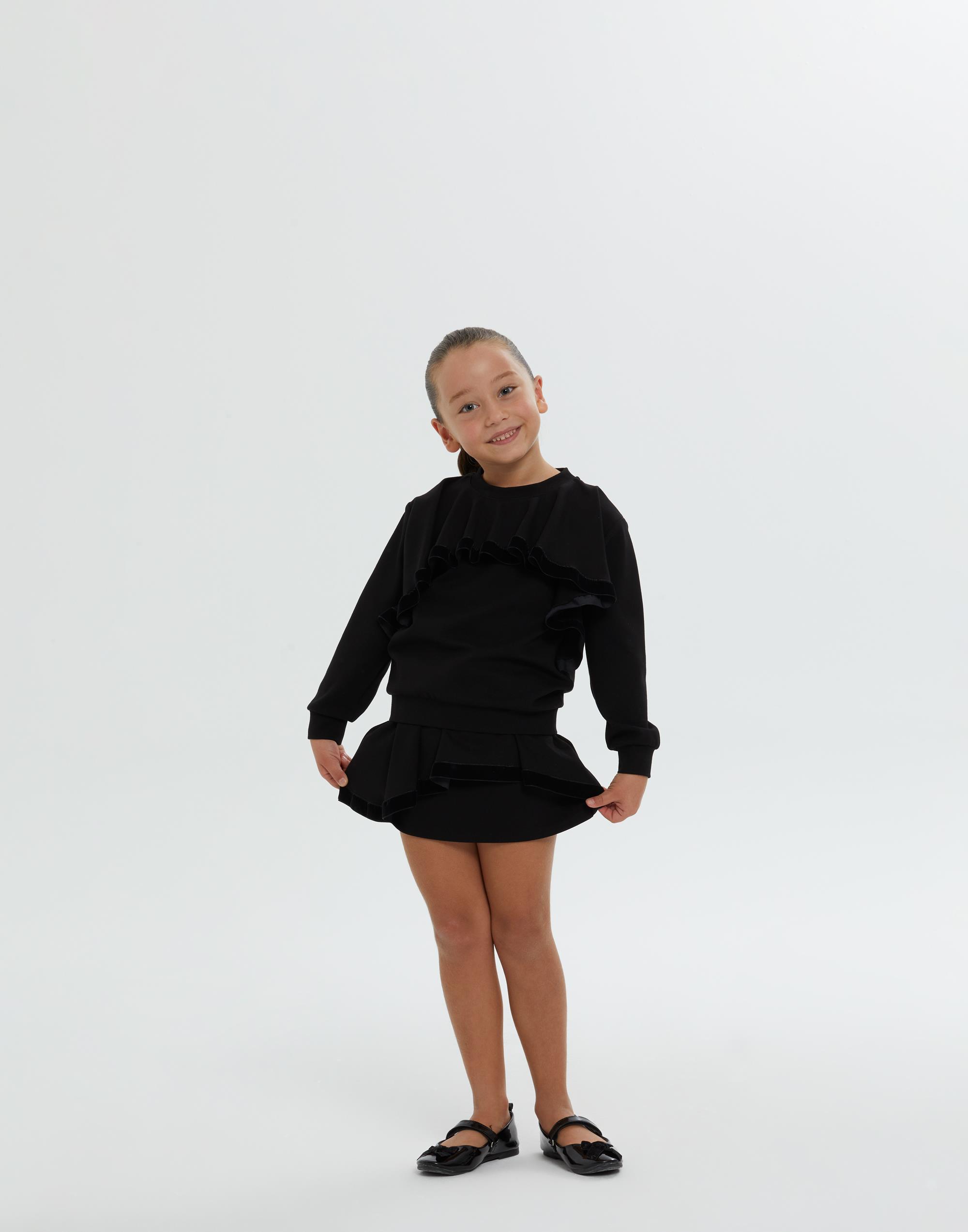 Yuvarlak Yaka Önü Fırfır Detaylı Siyah Kız Çocuk Bluz - junior, designer dresses, bachelorette, party dresses and graduation dresses.