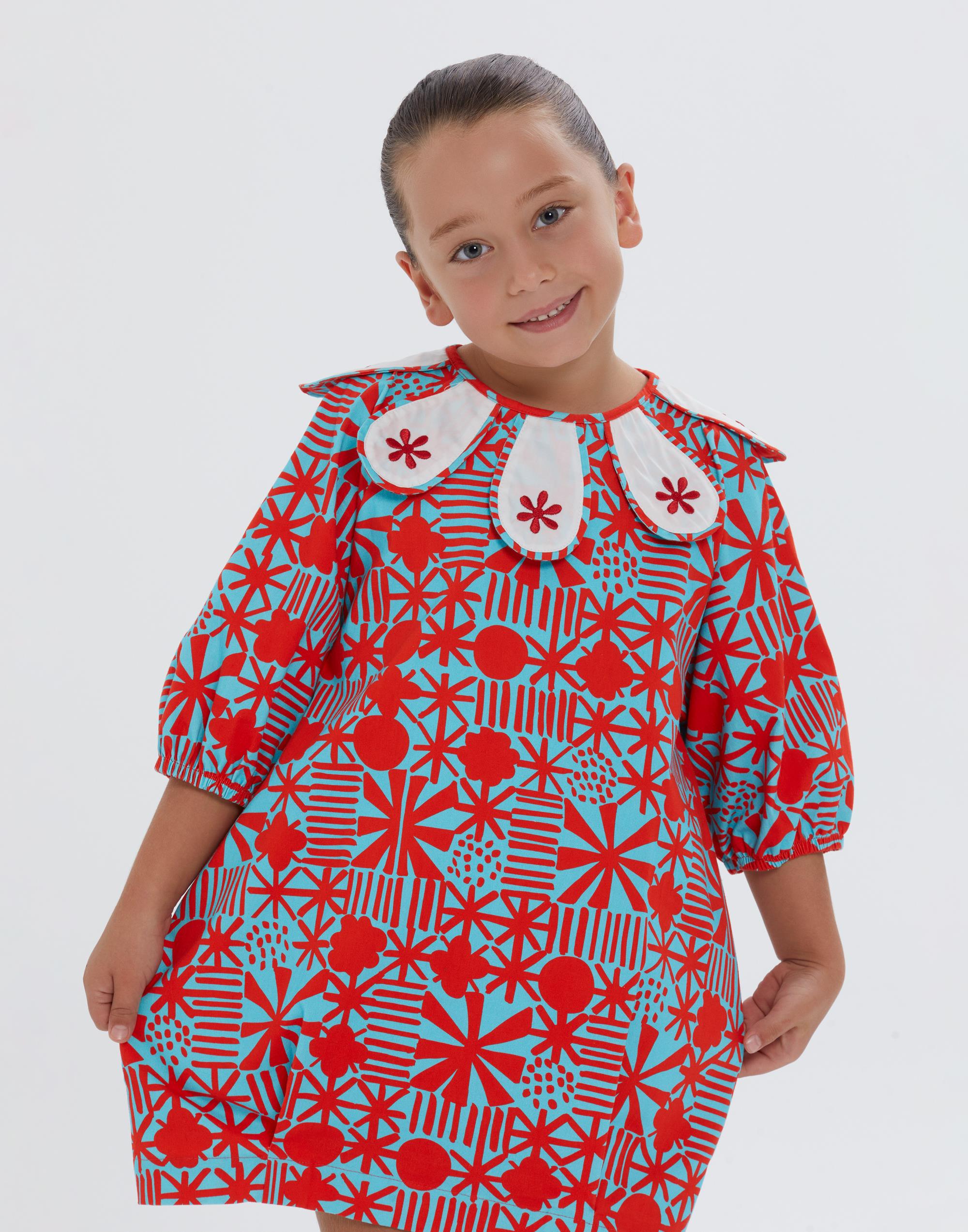 Yuvarlak Yaka Yakası Nakış Süslemeli Mavi Balon Kesim Elbise - junior, designer dresses, bachelorette, party dresses and graduation dresses.