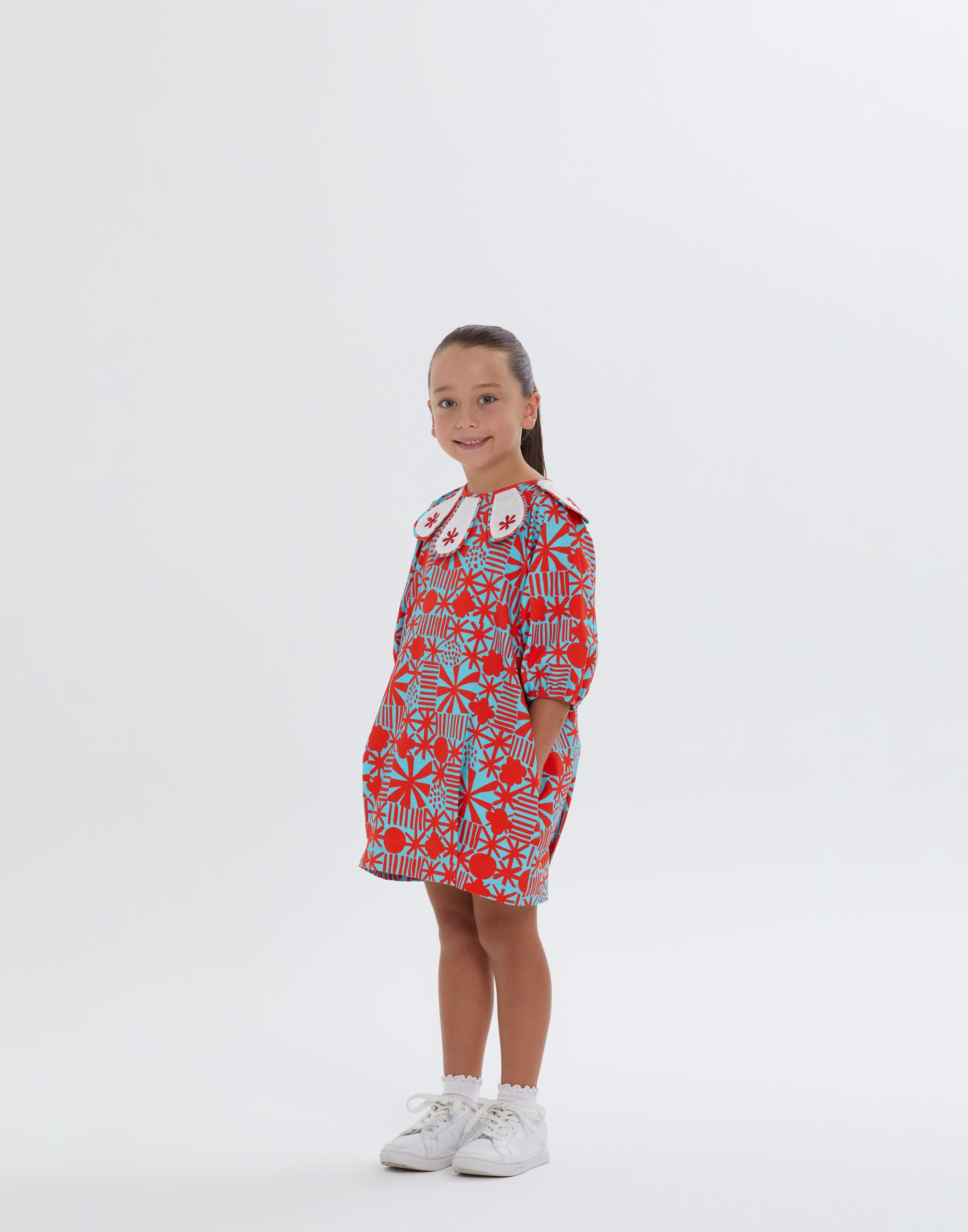 Yuvarlak Yaka Yakası Nakış Süslemeli Mavi Balon Kesim Elbise - junior, designer dresses, bachelorette, party dresses and graduation dresses.