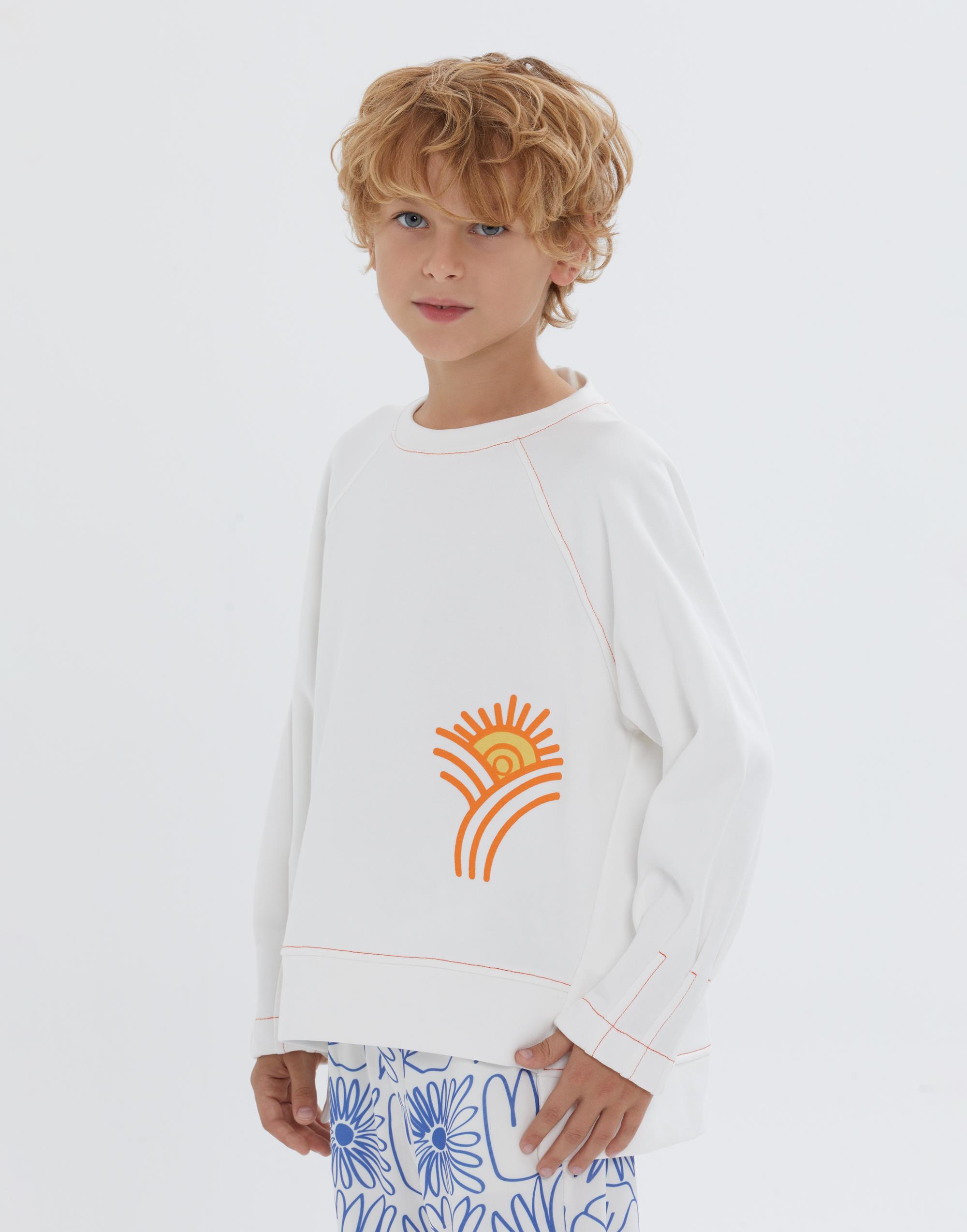 Yuvarlak Yakalı Baskı Detaylı Ekru Erkek Çocuk Bluz - junior, designer dresses, bachelorette, party dresses and graduation dresses.