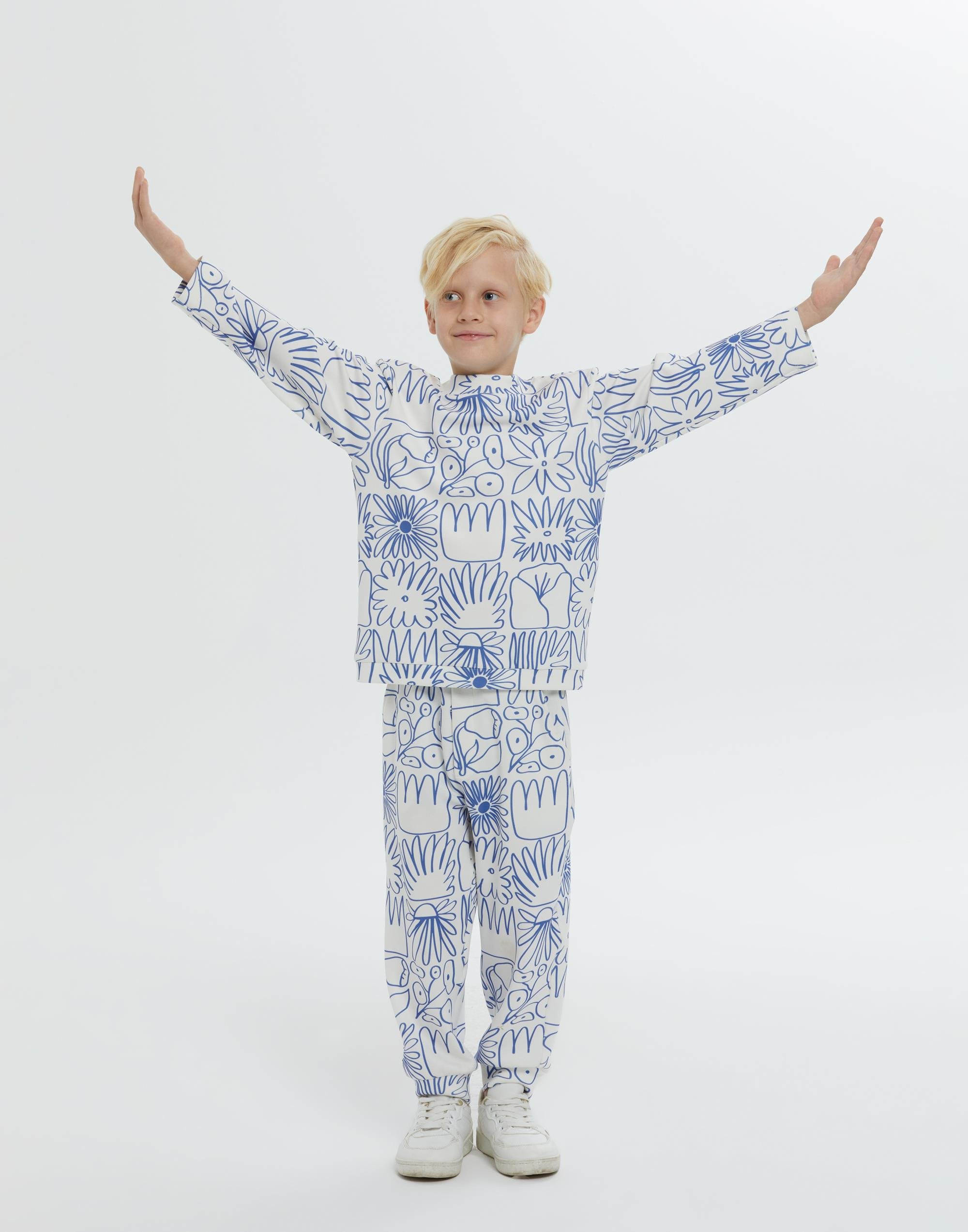 Yuvarlak Yakalı Desenli Mavi Erkek Çocuk Sweatshırt - junior, designer dresses, bachelorette, party dresses and graduation dresses.