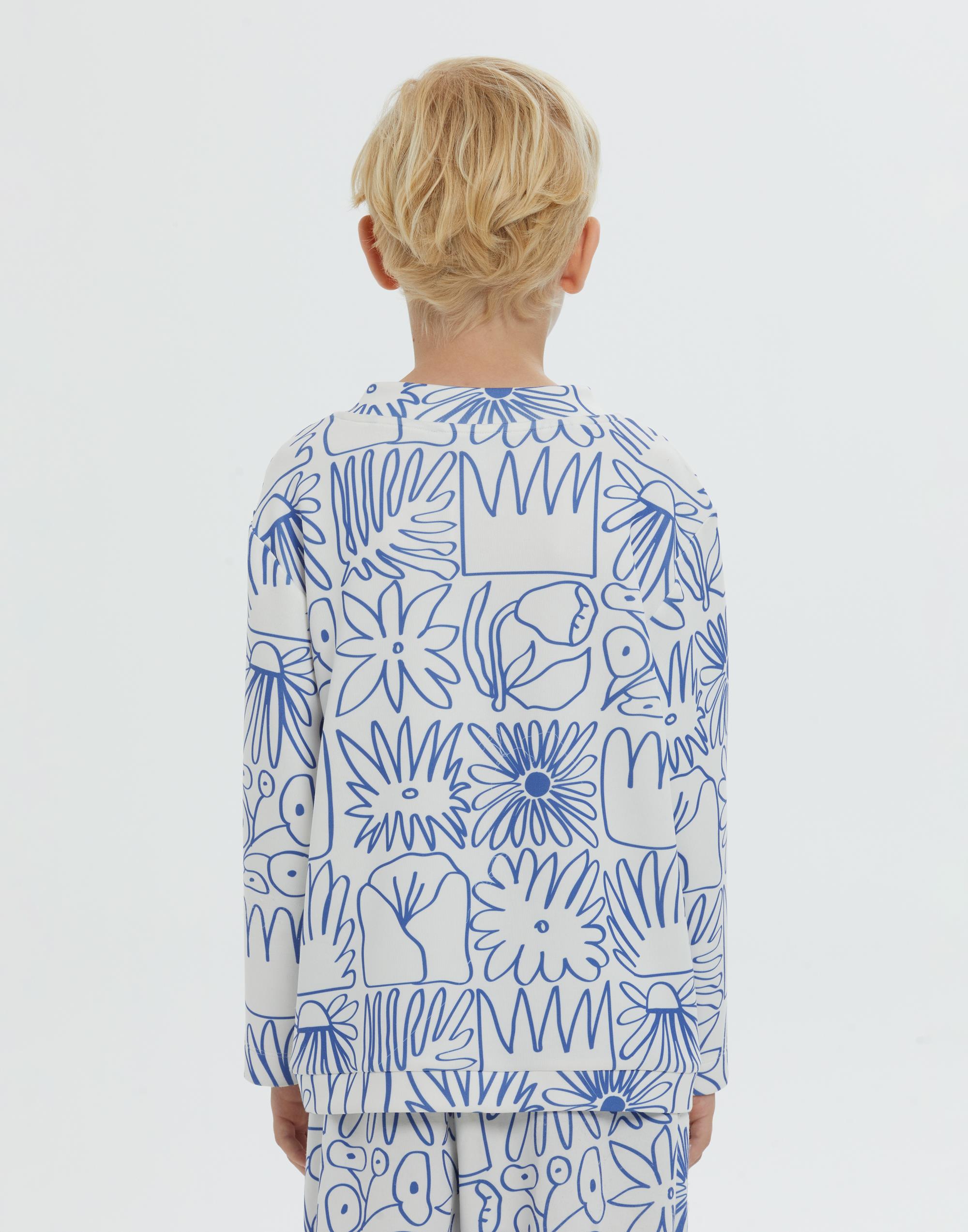 Yuvarlak Yakalı Desenli Mavi Erkek Çocuk Sweatshırt - junior, designer dresses, bachelorette, party dresses and graduation dresses.