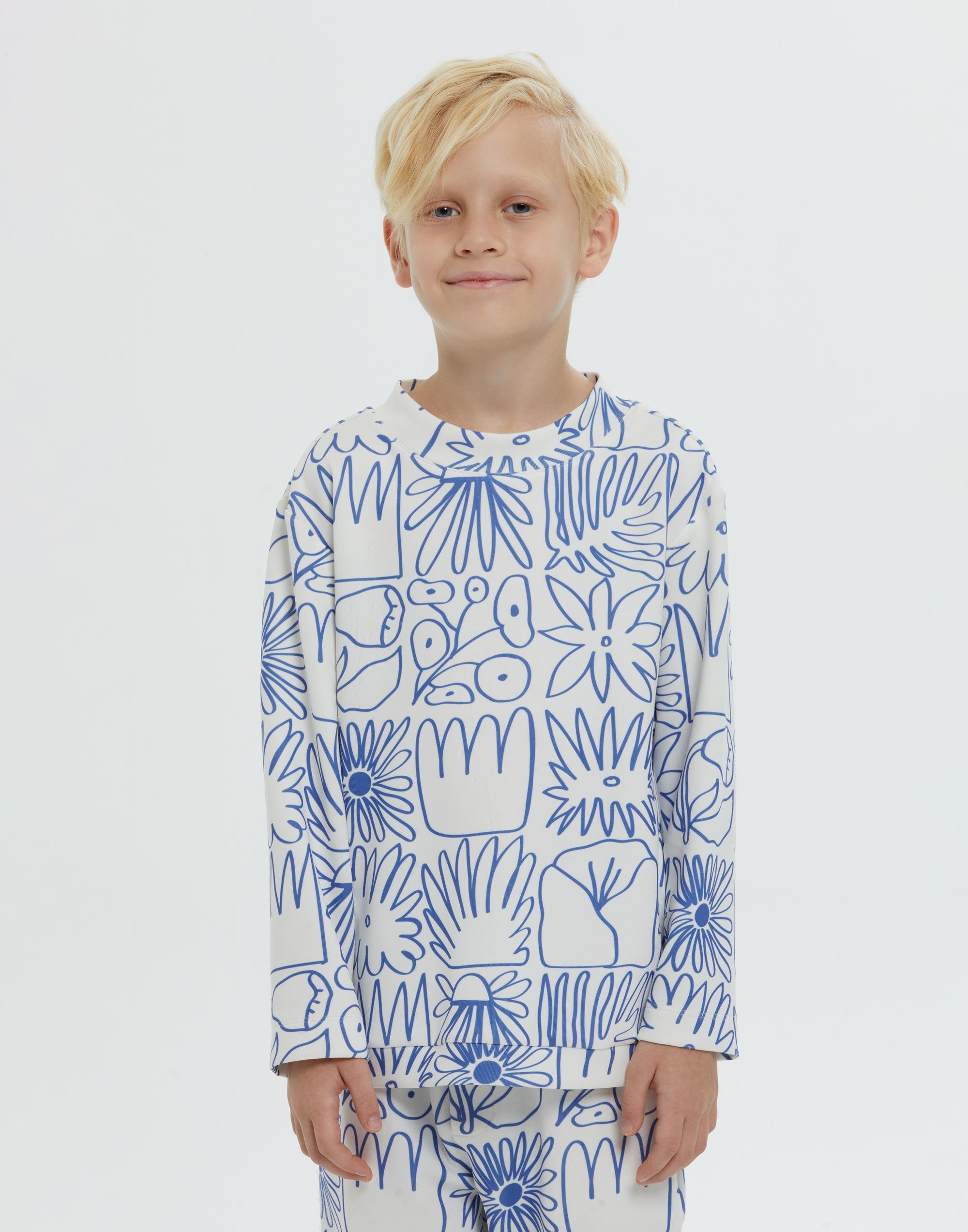 Yuvarlak Yakalı Desenli Mavi Erkek Çocuk Sweatshırt - junior, designer dresses, bachelorette, party dresses and graduation dresses.