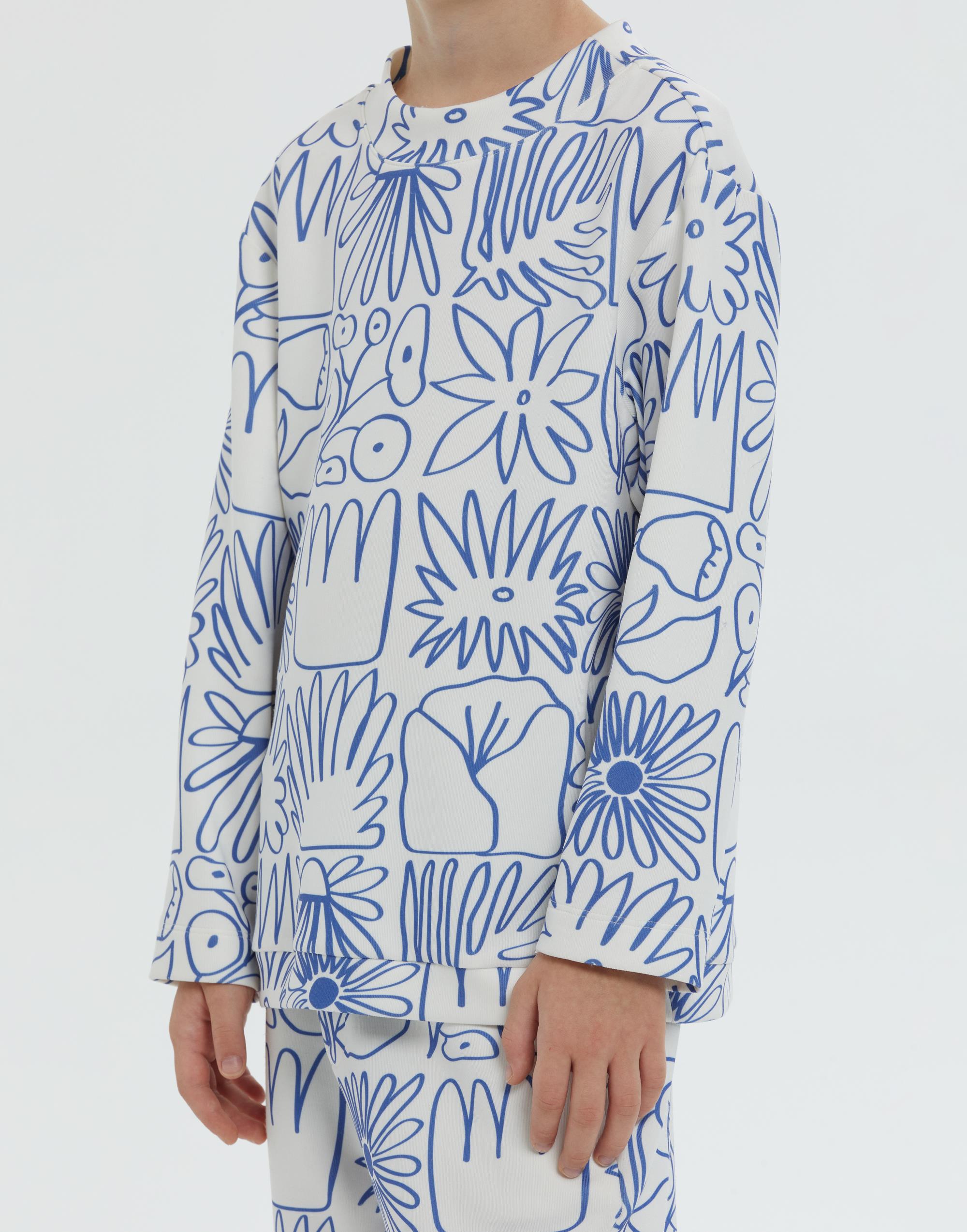 Yuvarlak Yakalı Desenli Mavi Erkek Çocuk Sweatshırt - junior, designer dresses, bachelorette, party dresses and graduation dresses.