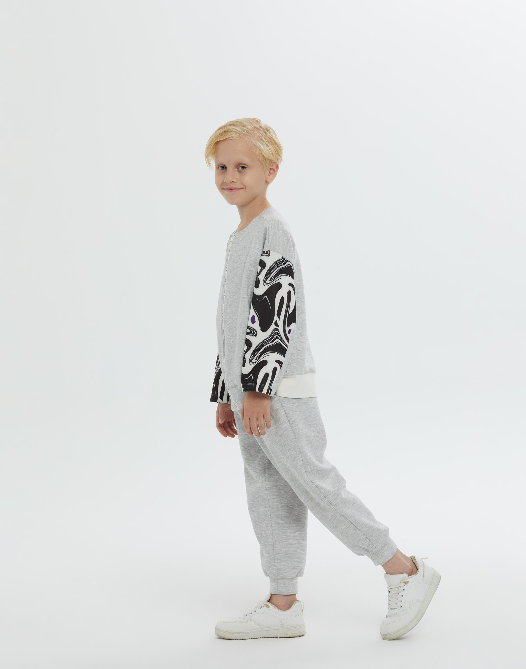 Yuvarlak Yakalı Kollar Desenli Örme Gri Erkek Çocuk Ceket - junior, designer dresses, bachelorette, party dresses and graduation dresses.