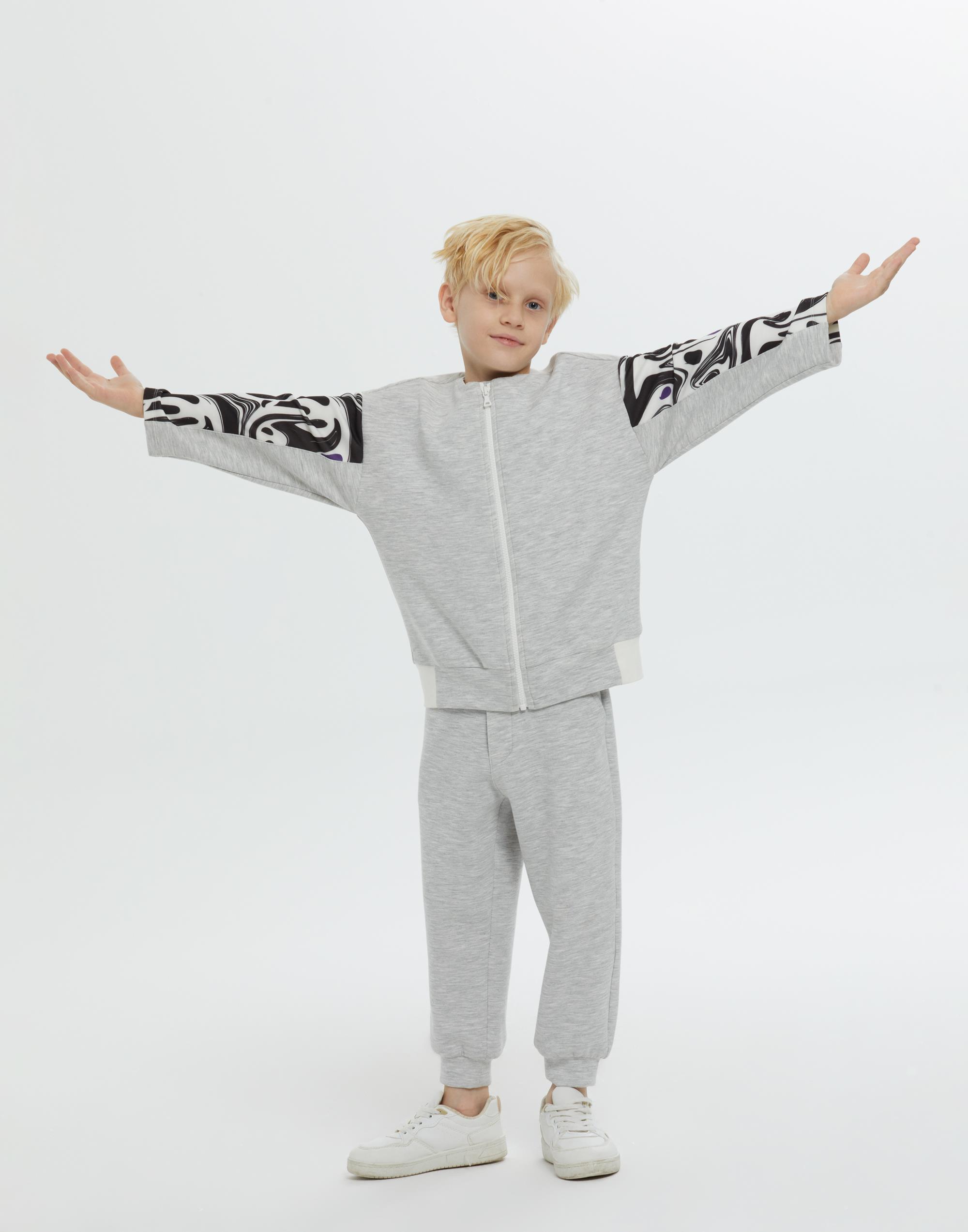 Yuvarlak Yakalı Kollar Desenli Örme Gri Erkek Çocuk Ceket - junior, designer dresses, bachelorette, party dresses and graduation dresses.