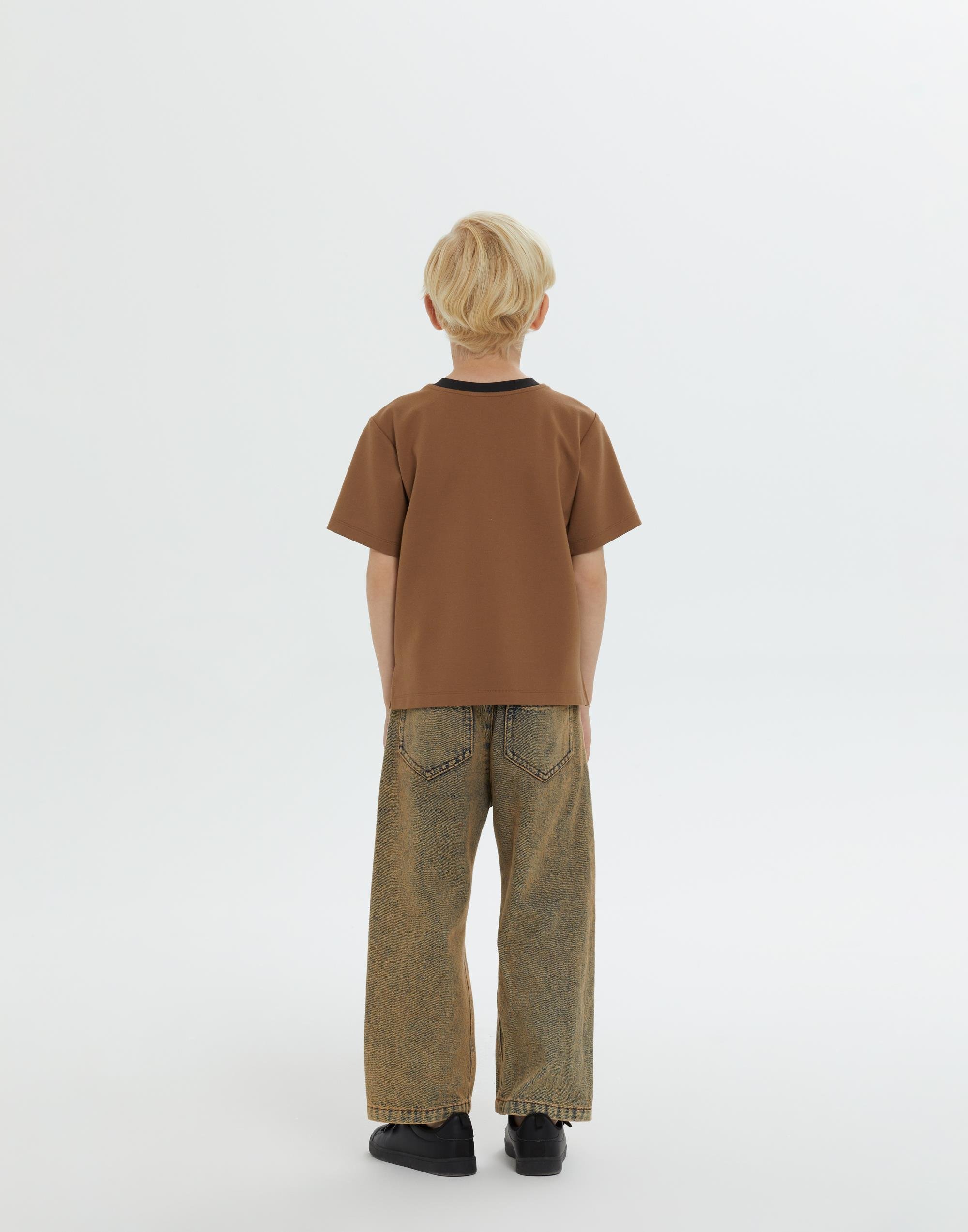 Yuvarlak Yakalı Nakışlı Kahverengi Erkek Çocuk Tshirt - junior, designer dresses, bachelorette, party dresses and graduation dresses.