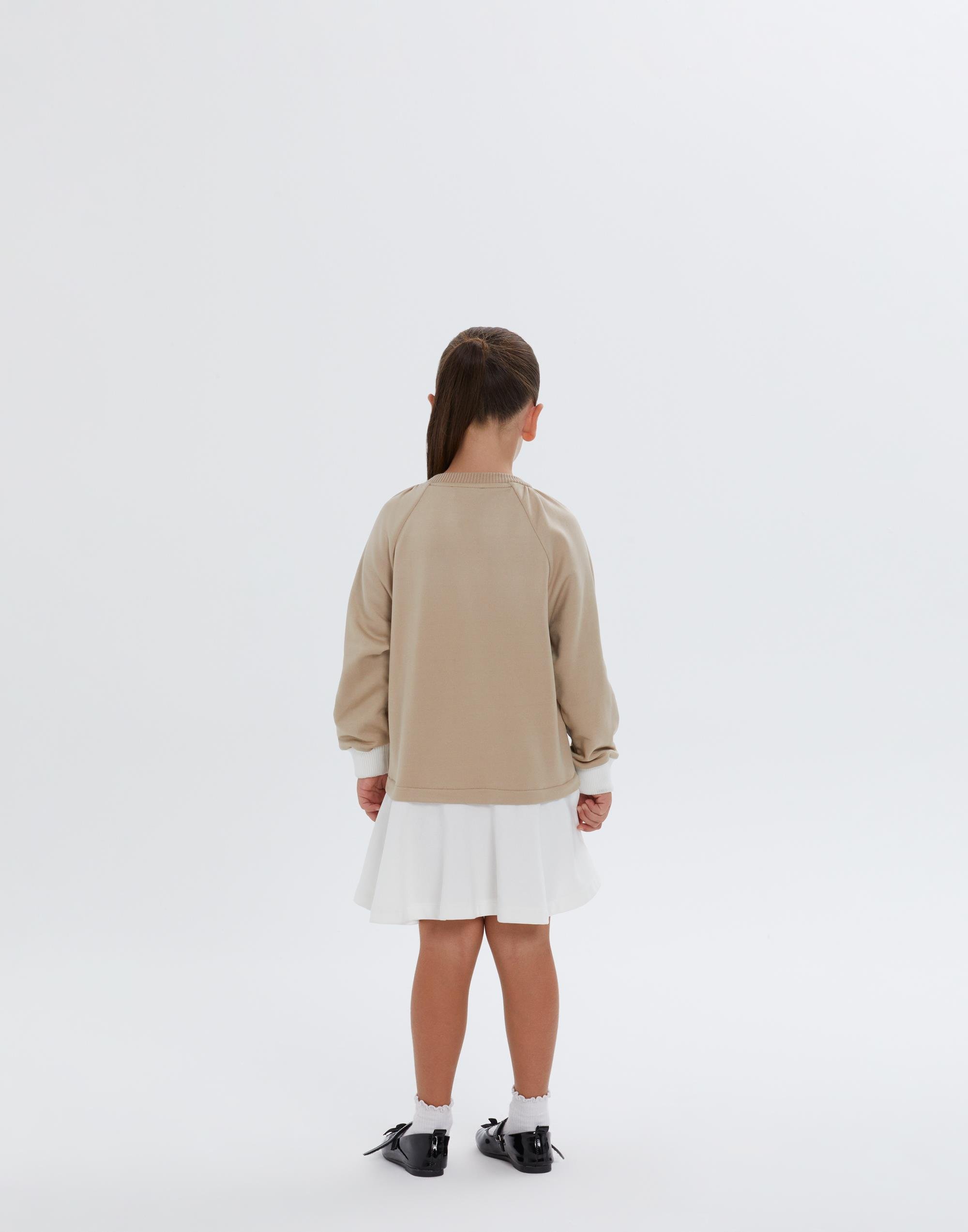 Yuvarlak Yakalı Omuzdan Büzgülü Kloş Etekli Bej Kız Çocuk Elbise - junior, designer dresses, bachelorette, party dresses and graduation dresses.