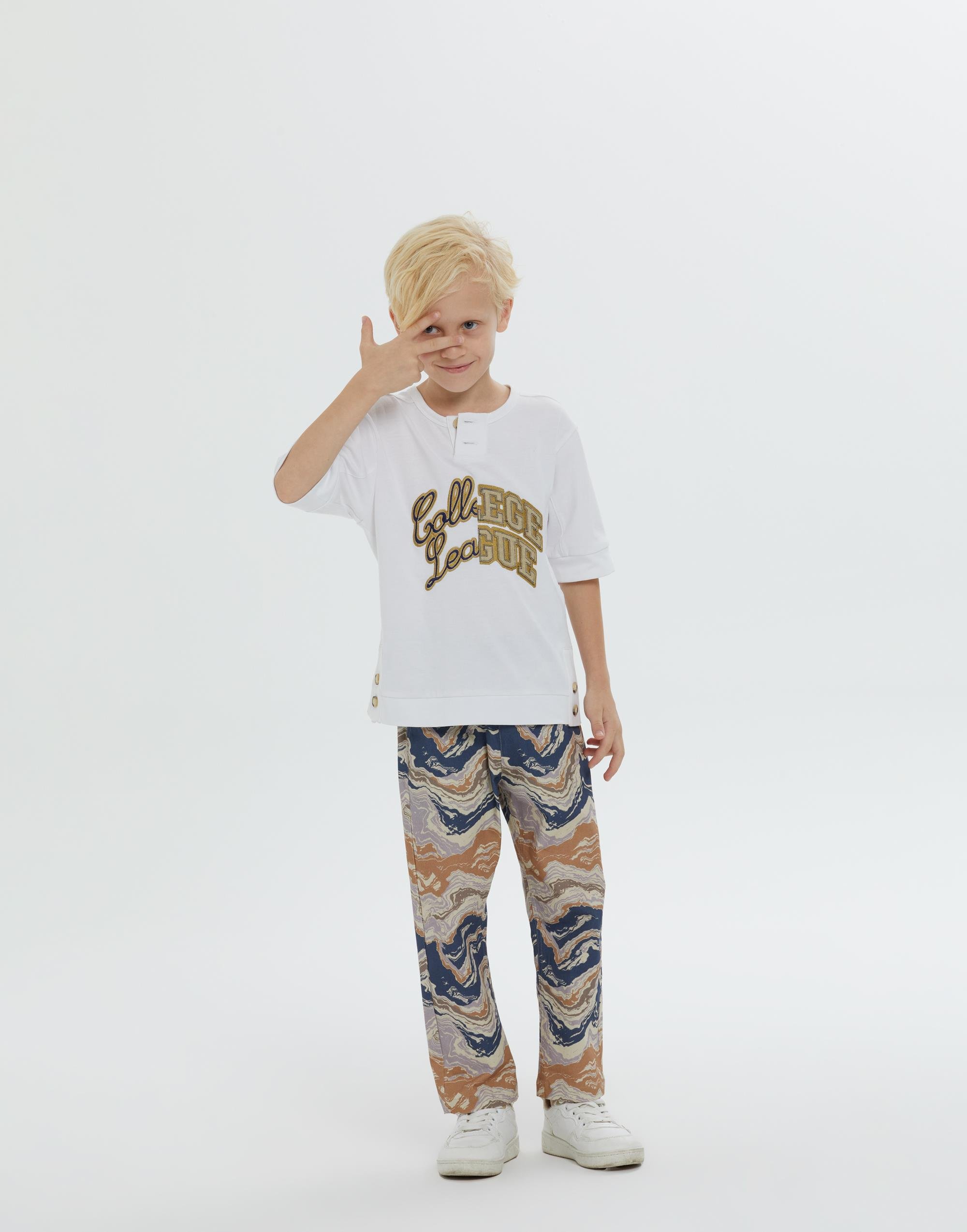 Yuvarlak Yakalı Ön Beden Nakışlı Kısa Kollu Beyaz Erkek Çocuk Tshırt - junior, designer dresses, bachelorette, party dresses and graduation dresses.