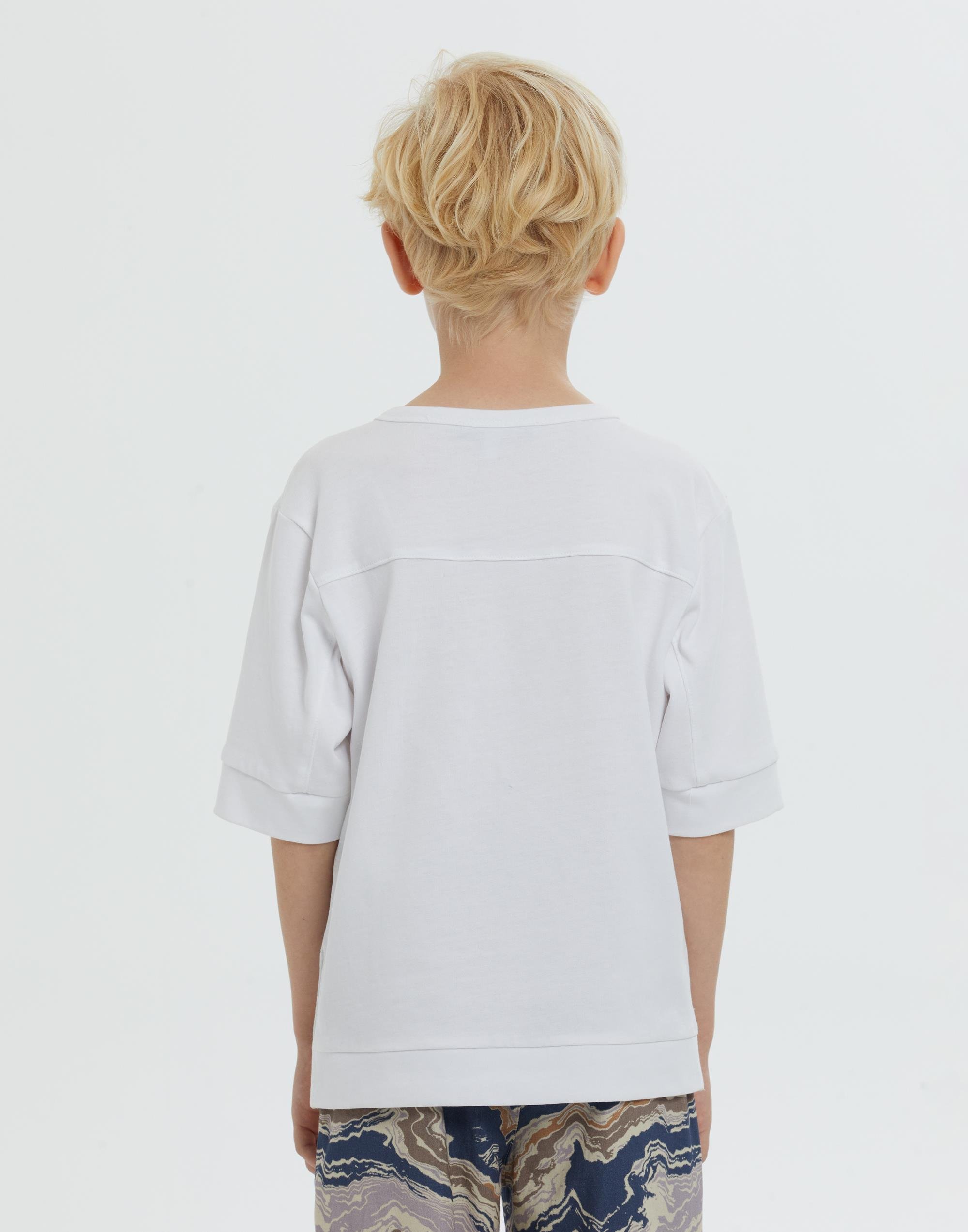 Yuvarlak Yakalı Ön Beden Nakışlı Kısa Kollu Beyaz Erkek Çocuk Tshırt - junior, designer dresses, bachelorette, party dresses and graduation dresses.