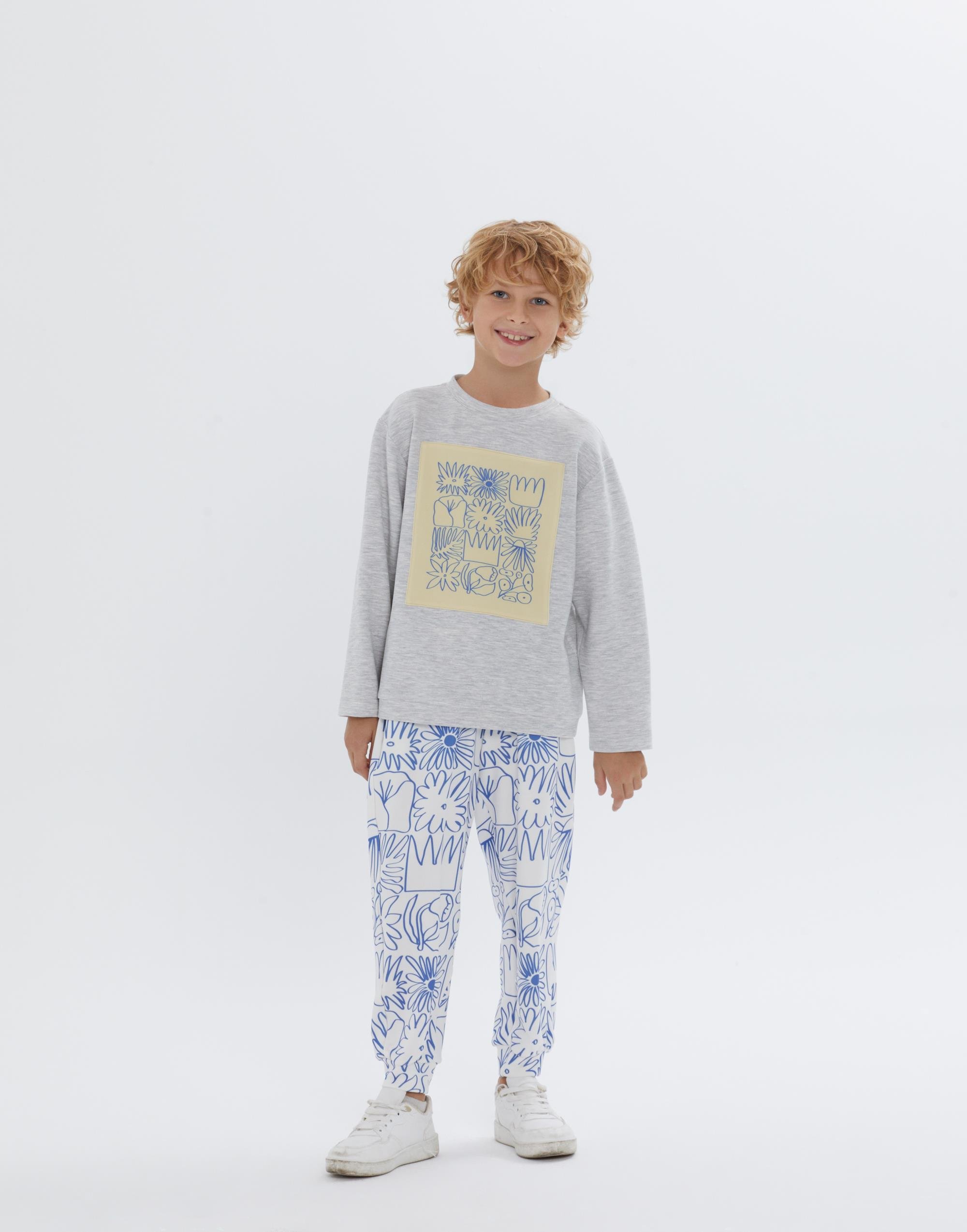 Yuvarlak Yakalı Üzeri Baskılı Gri Erkek Çocuk Sweatshırt - junior, designer dresses, bachelorette, party dresses and graduation dresses.