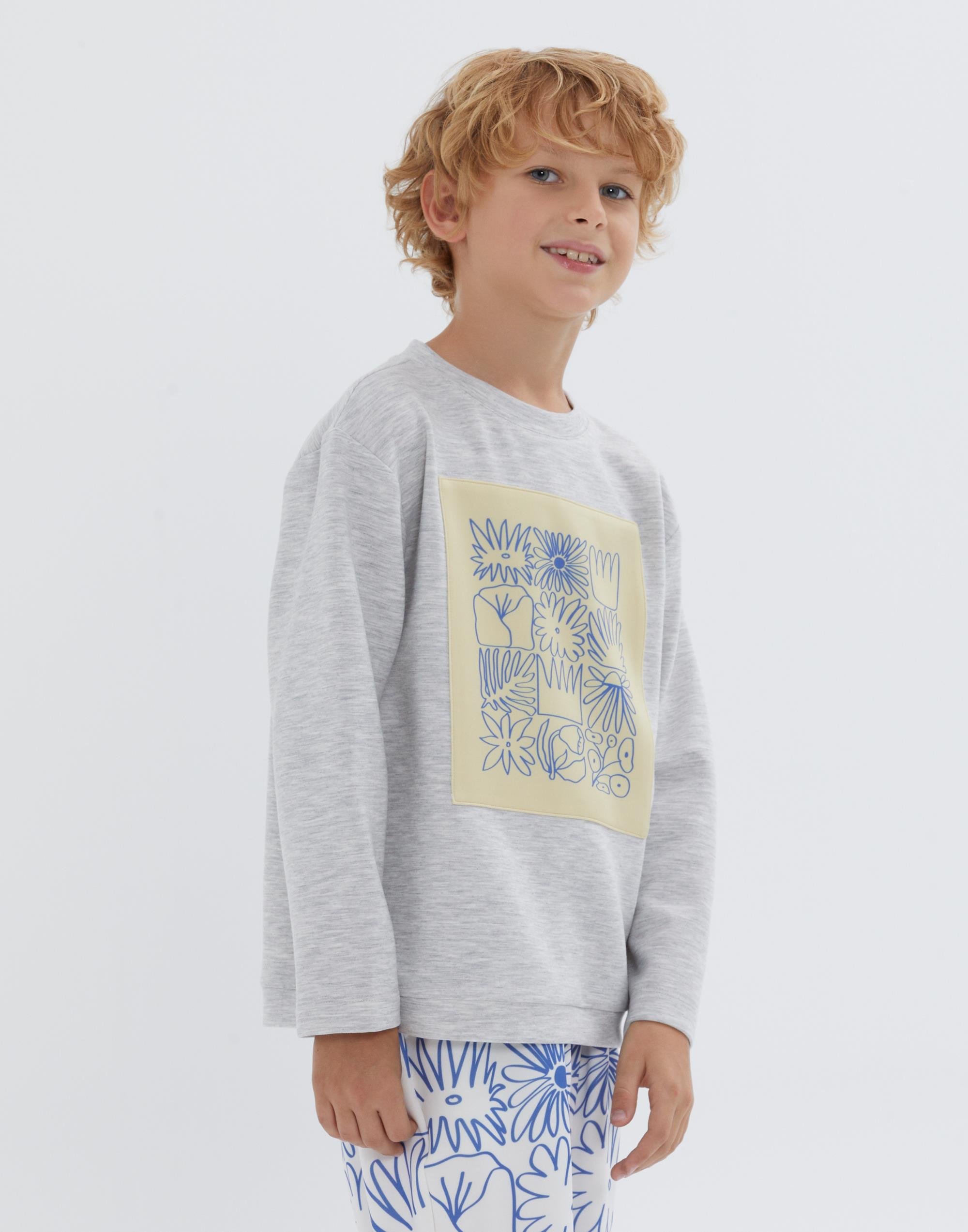 Yuvarlak Yakalı Üzeri Baskılı Gri Erkek Çocuk Sweatshırt - junior, designer dresses, bachelorette, party dresses and graduation dresses.