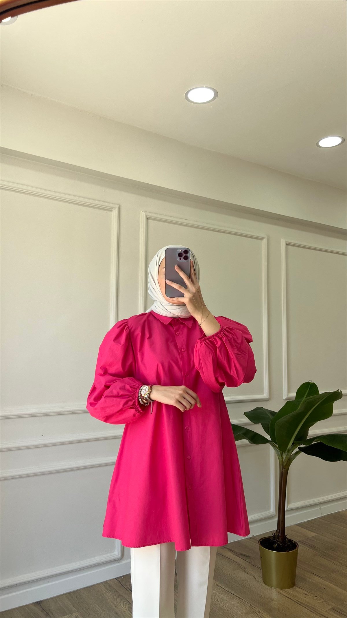 Balon Kol Gömlek - Pembe