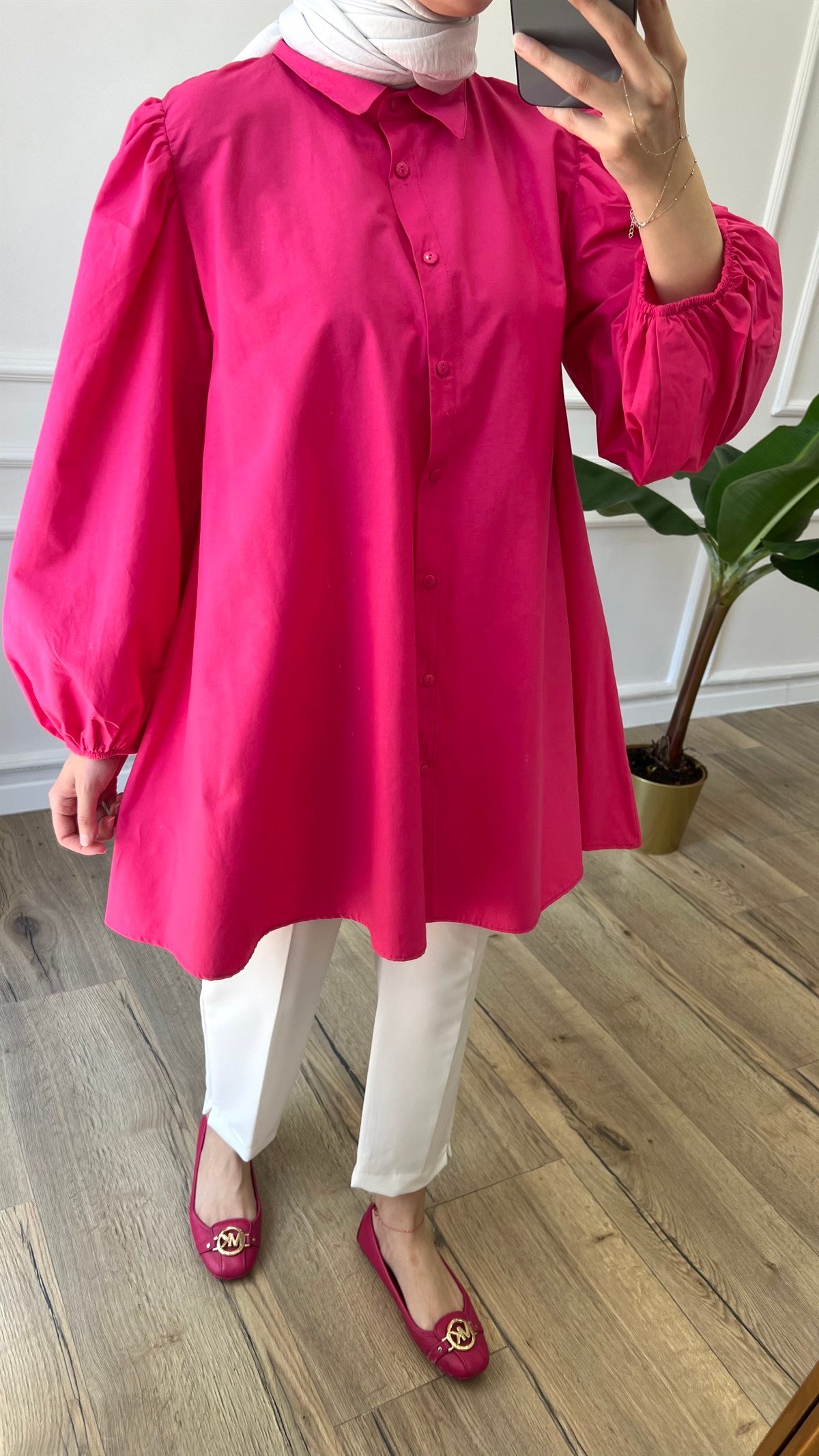 Balon Kol Gömlek - Pembe