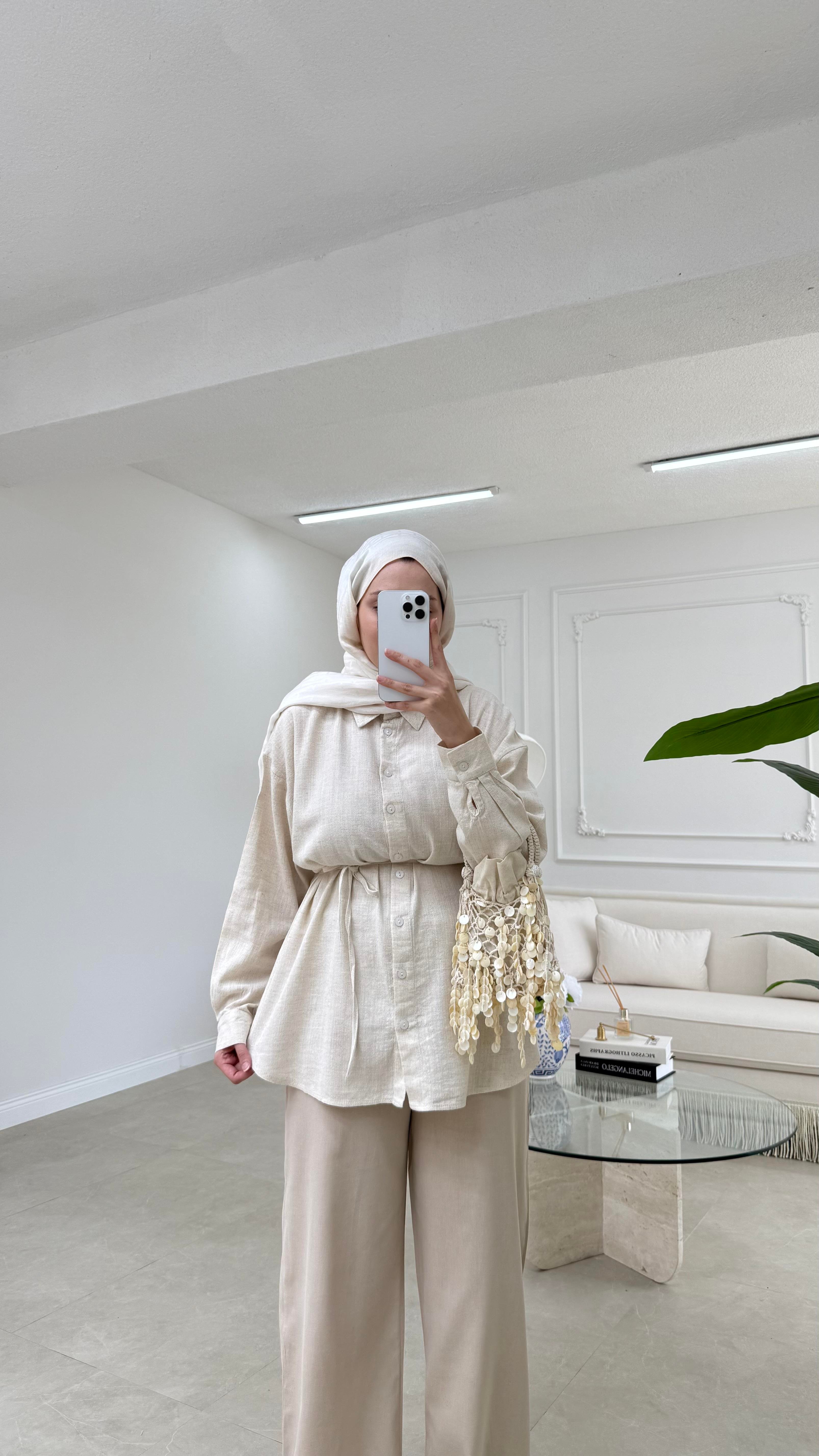 Basic Keten Gömlek Naturel