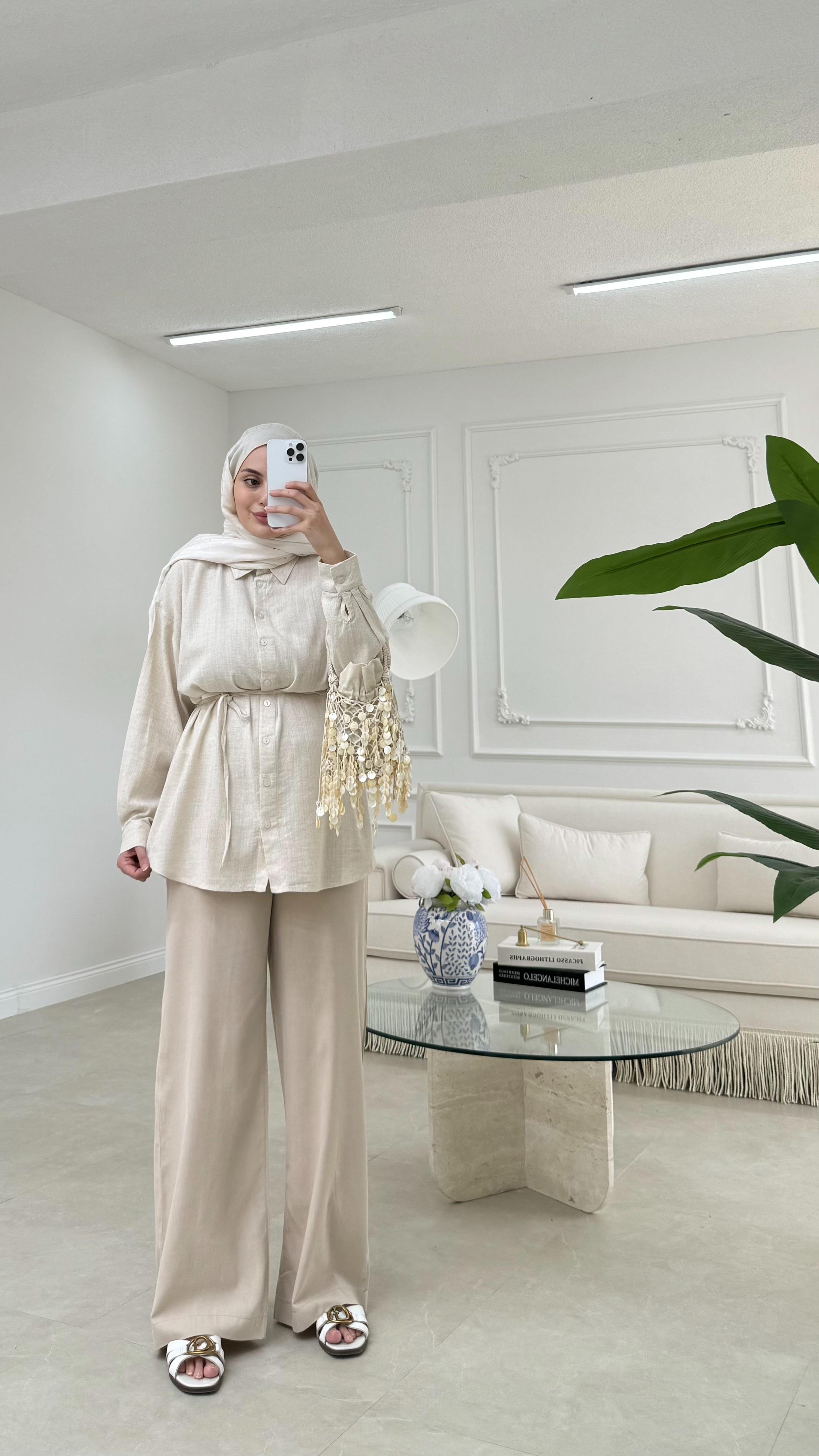 Basic Keten Gömlek Naturel