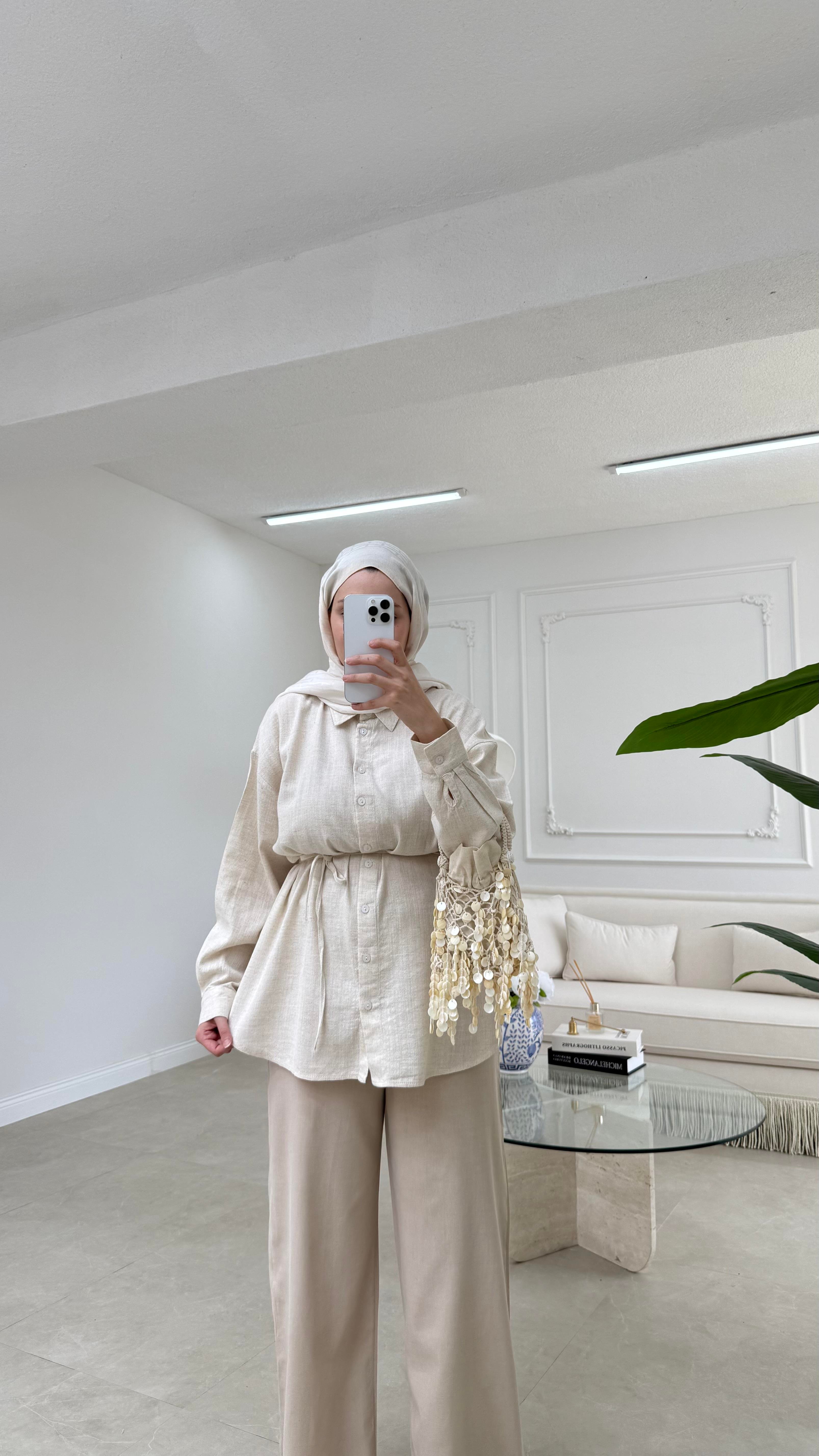 Basic Keten Gömlek Naturel