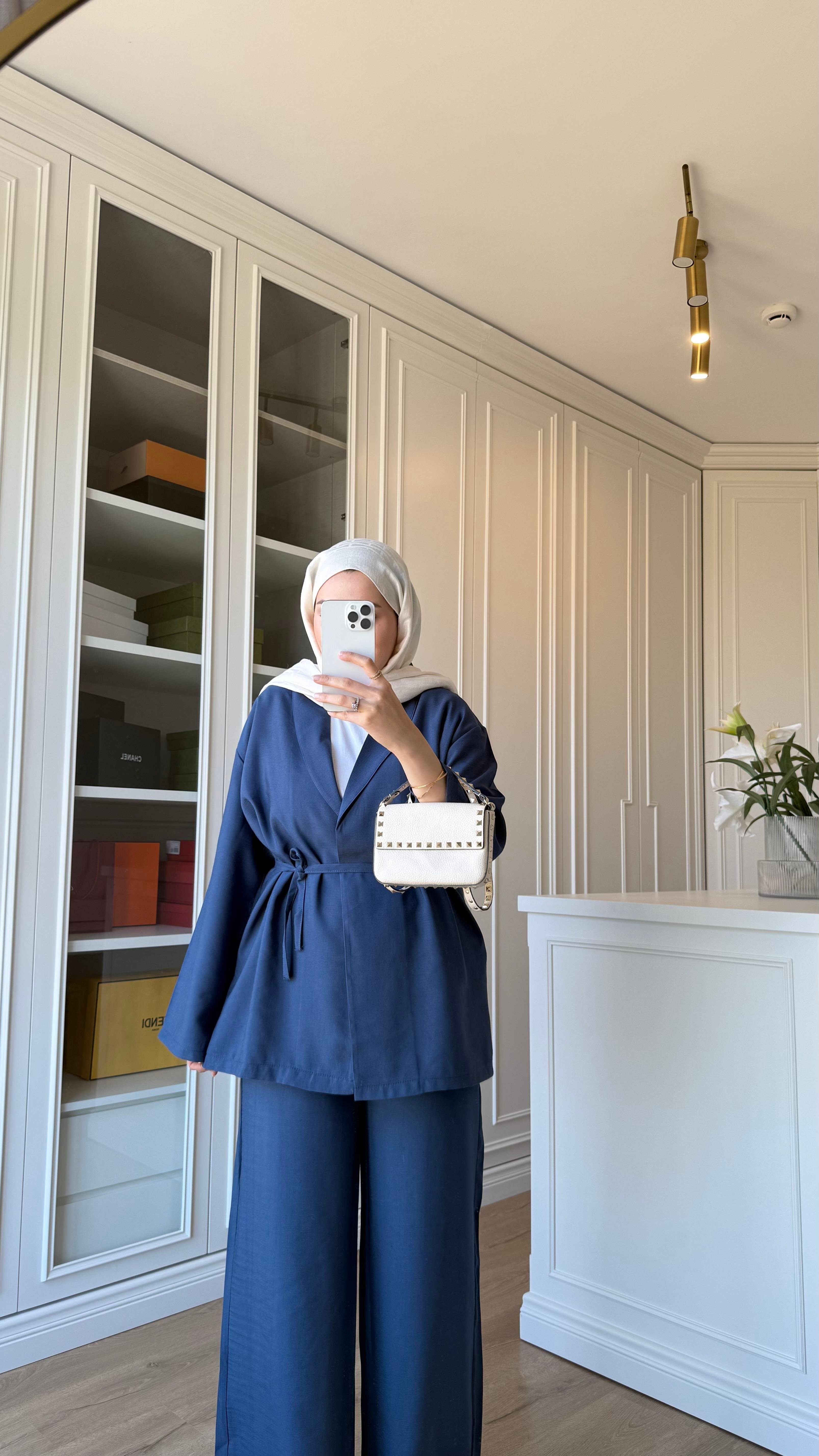 Berry Keten Kimono Takım Yağ Yeşili  