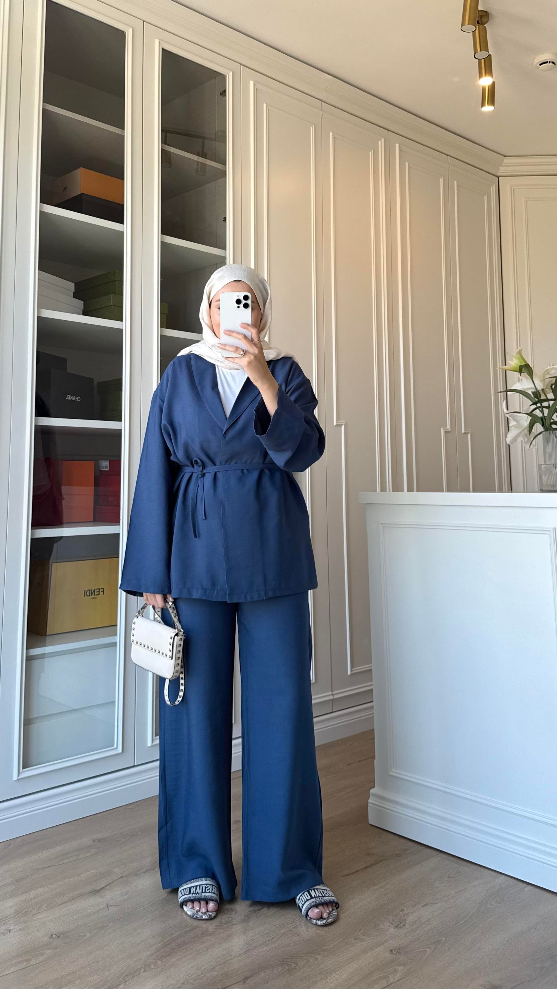 Berry Keten Kimono Takım Yağ Yeşili  