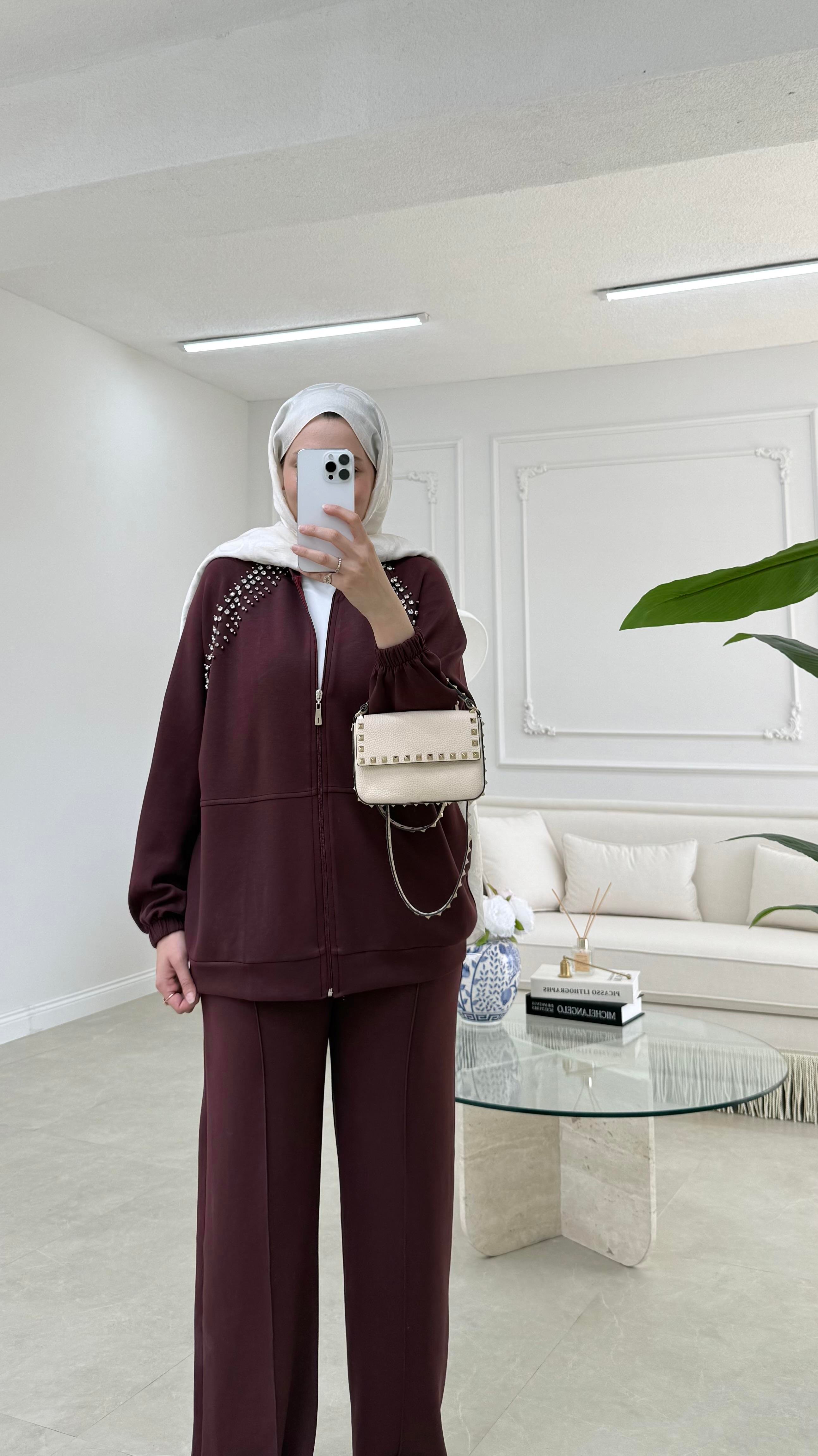Bomber Taşlı Oysh Takım Bordo