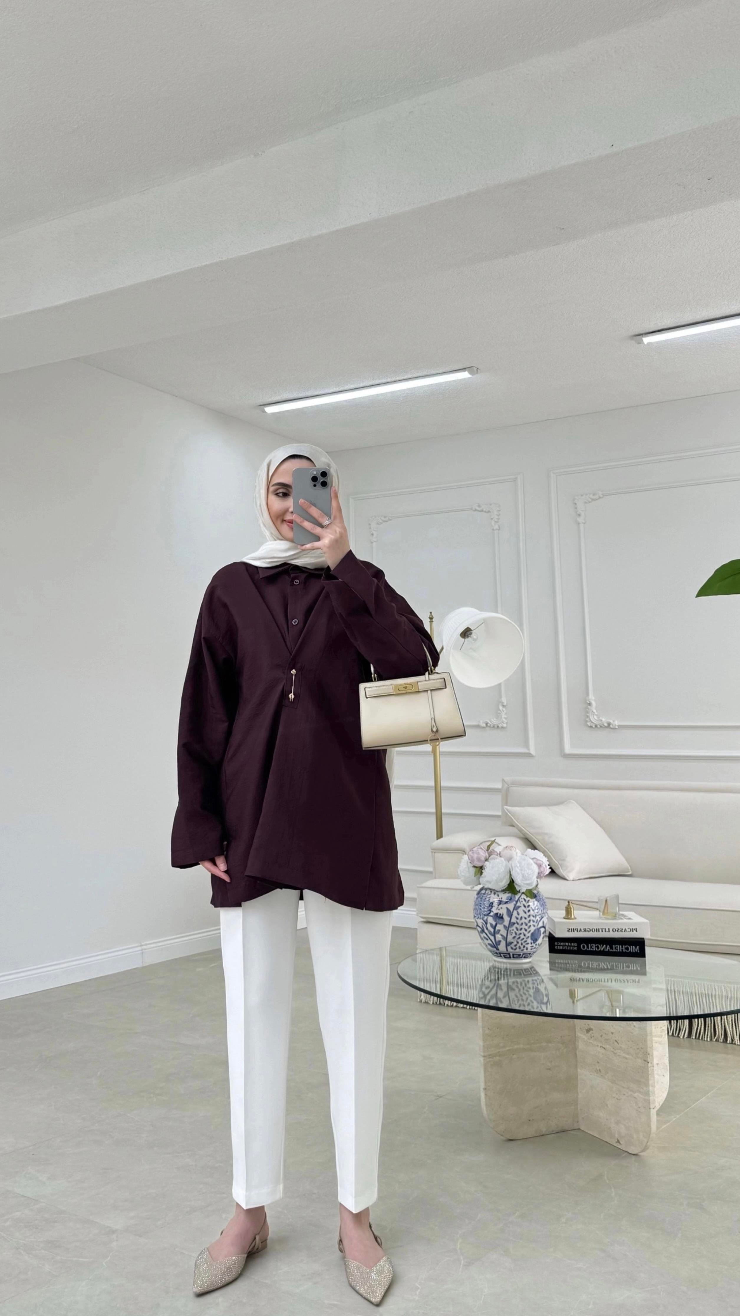 Broşlu Cupra Gömlek Mürdüm