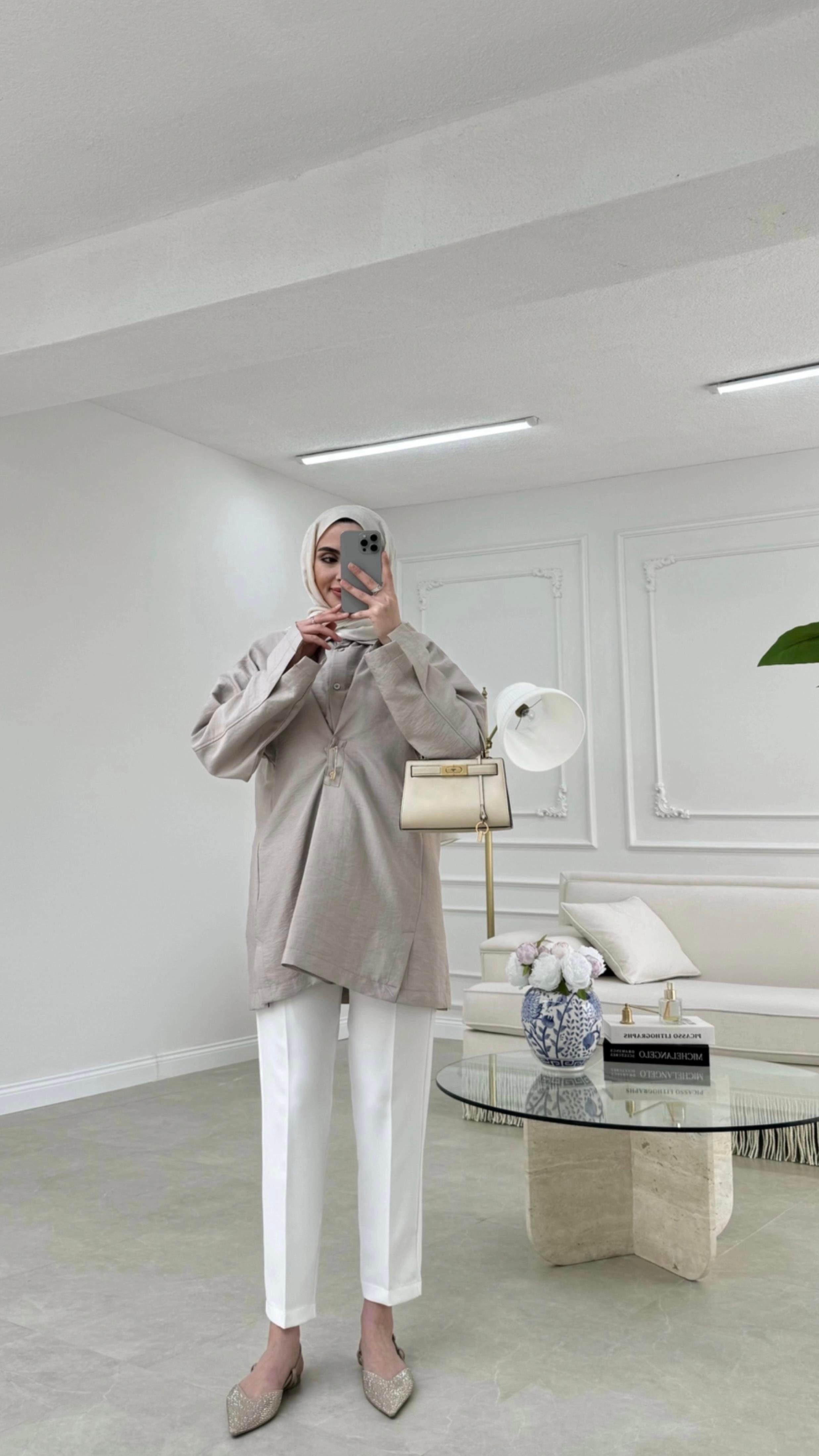 Broşlu Cupra Gömlek Taş 