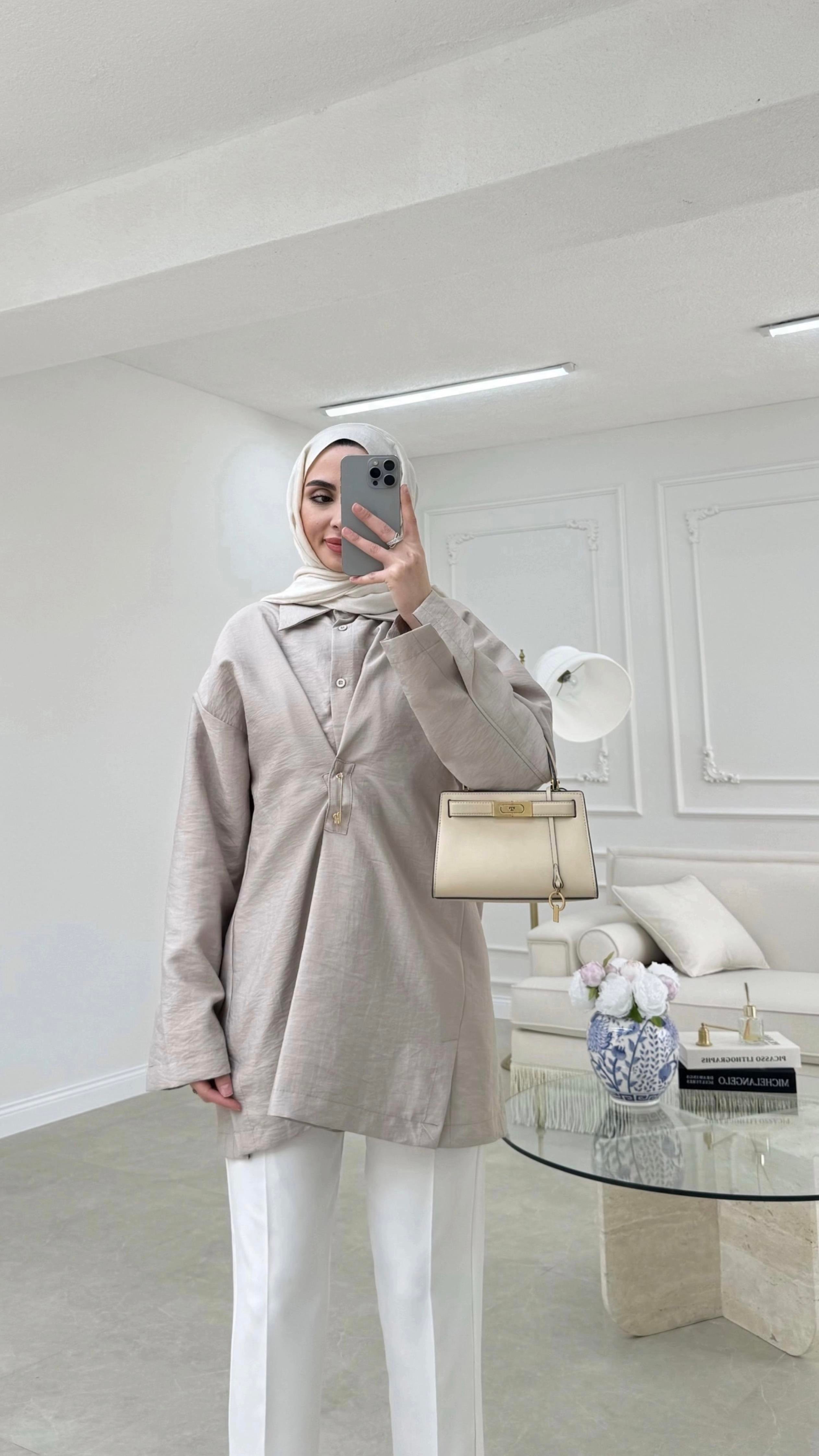 Broşlu Cupra Gömlek Taş 