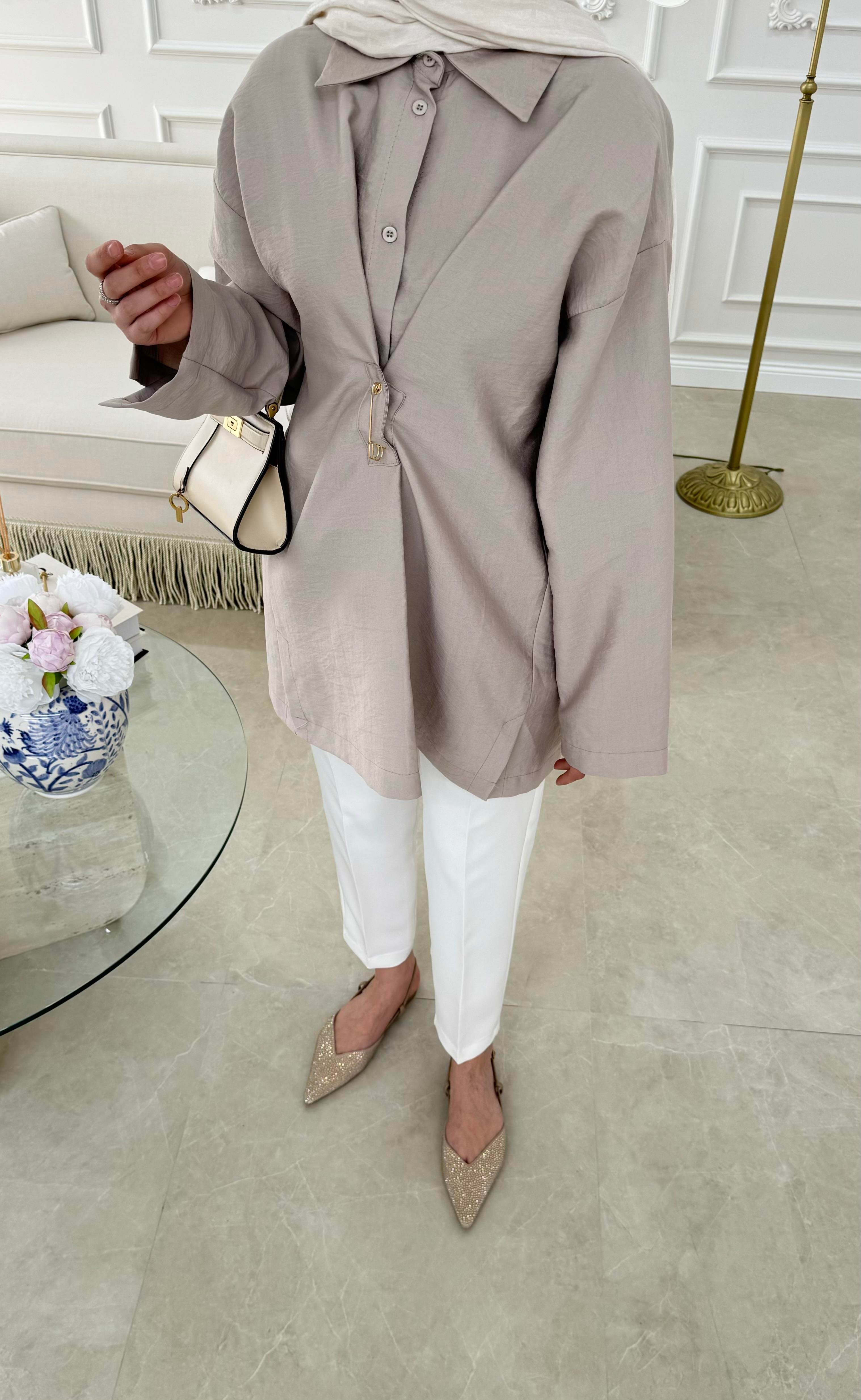 Broşlu Cupra Gömlek Taş 