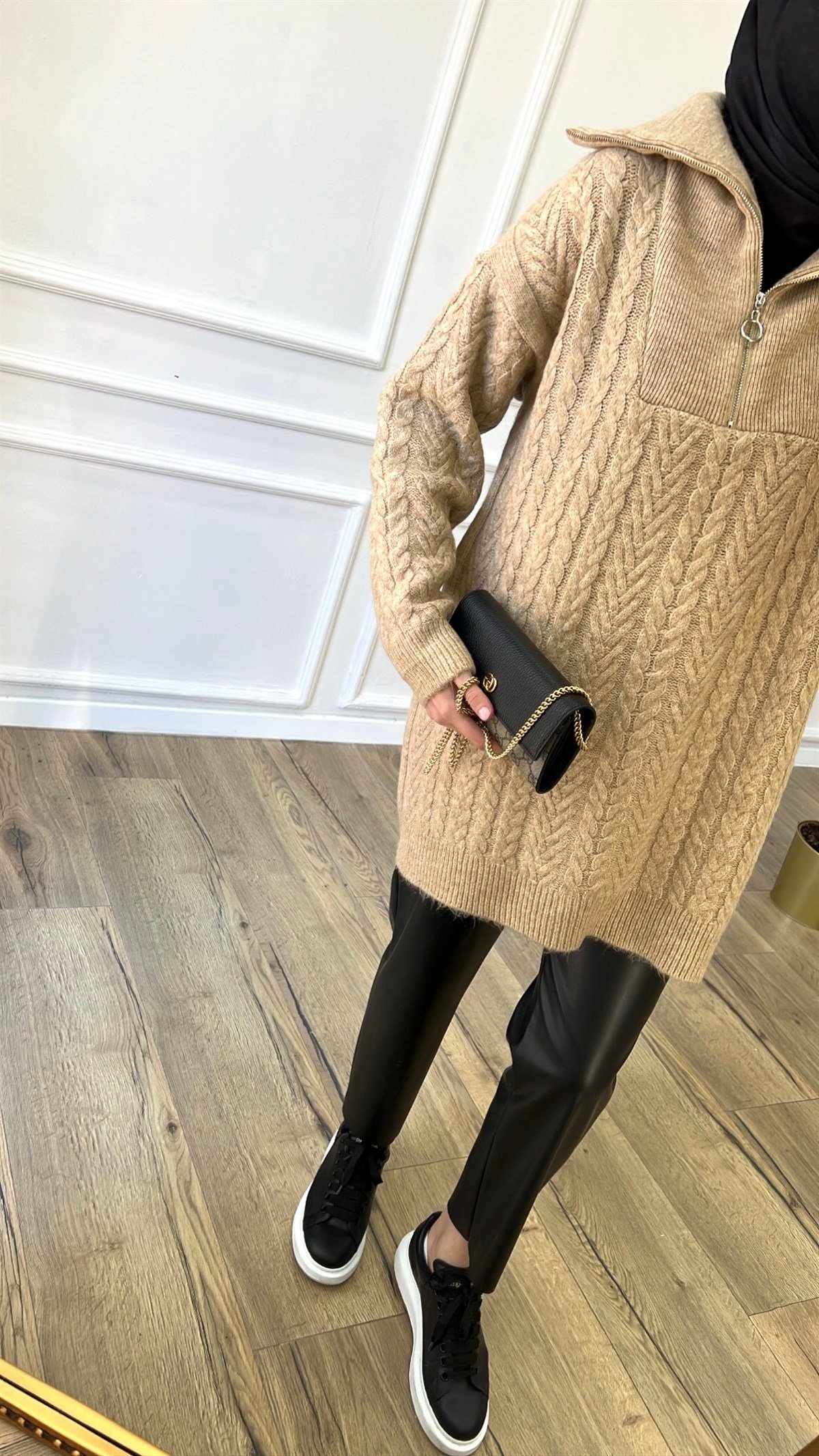 Camel Örgülü Kazak 