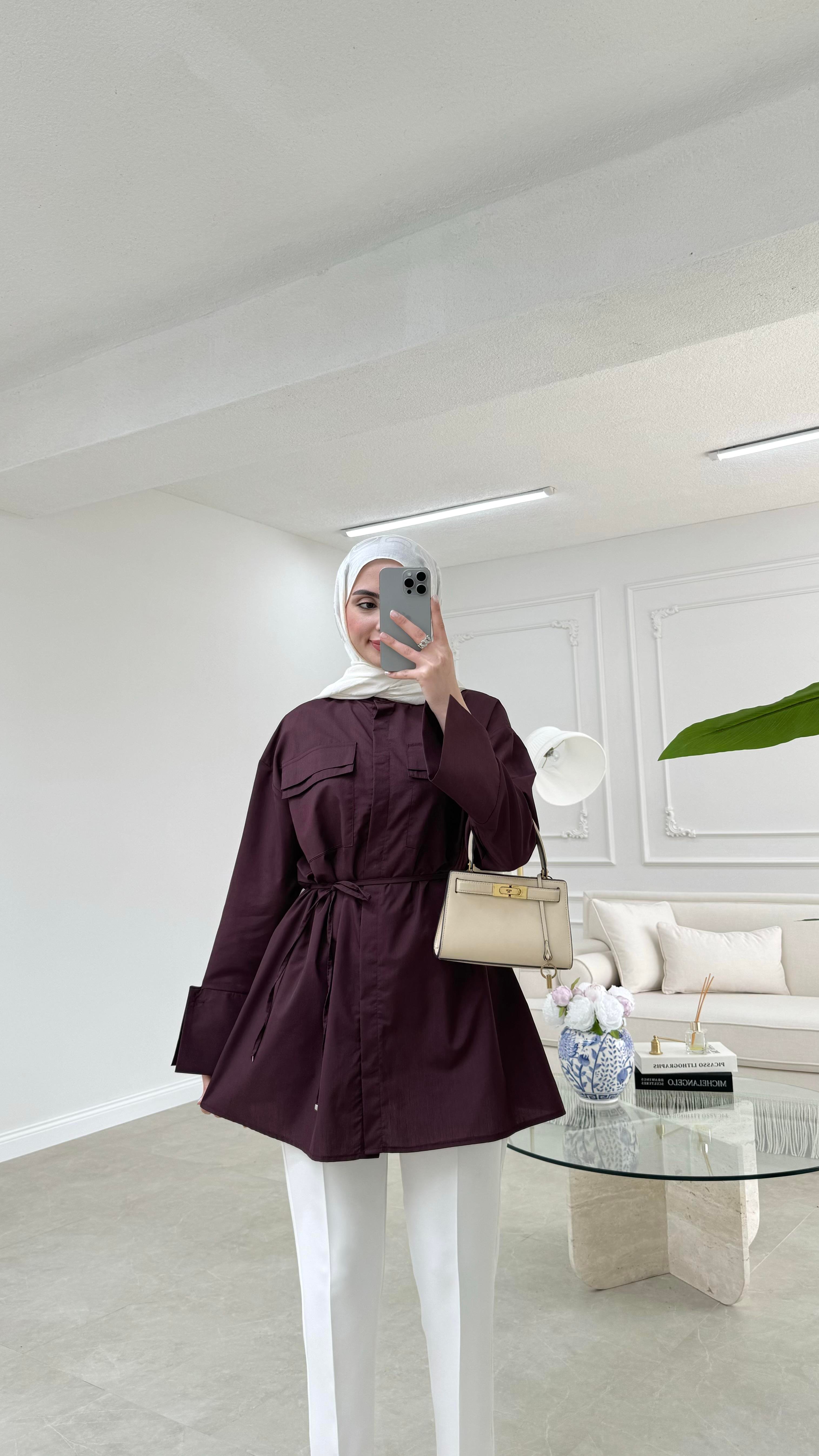 Cep Detaylı Poplin Gömlek Bordo